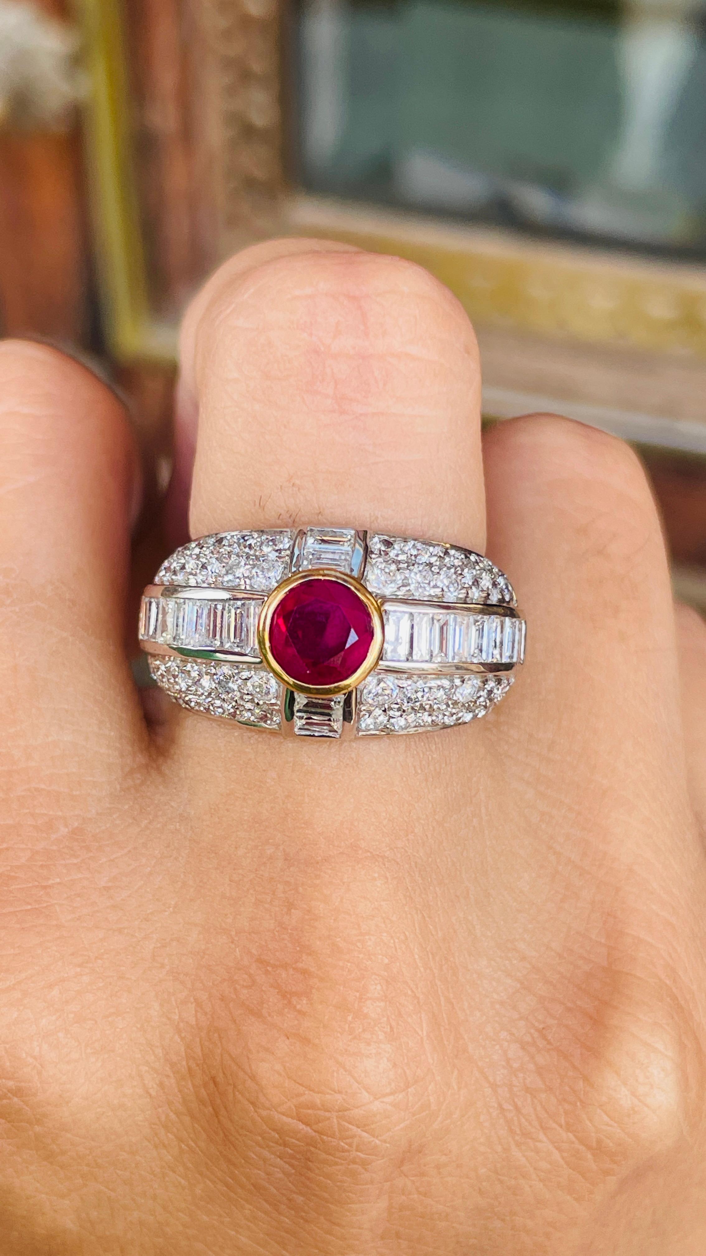 For Sale:  18K White Gold Ruby and Cluster Diamond Cocktail Ring for Wedding 14