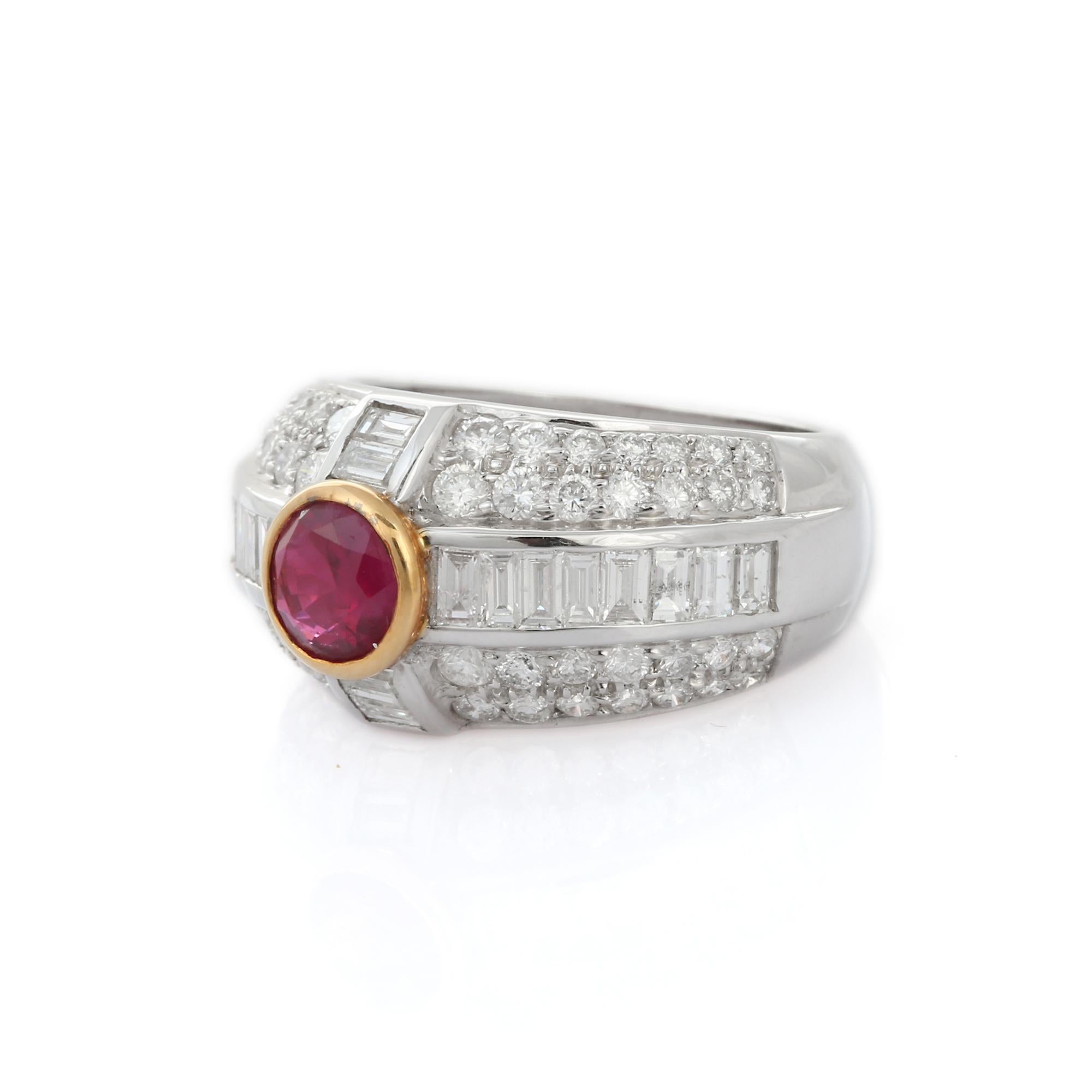 For Sale:  18K White Gold Ruby and Cluster Diamond Cocktail Ring for Wedding 6