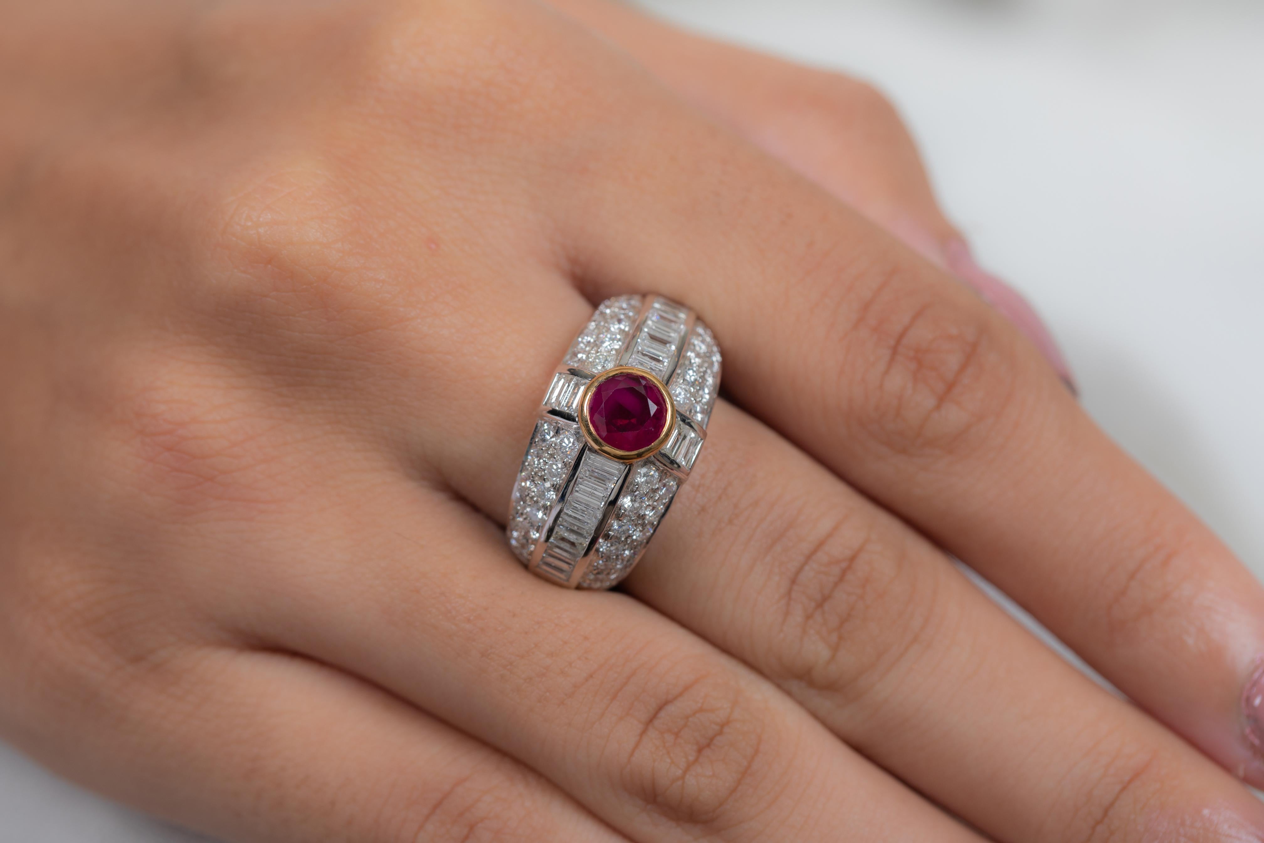 For Sale:  18K White Gold Ruby and Cluster Diamond Cocktail Ring for Wedding 4
