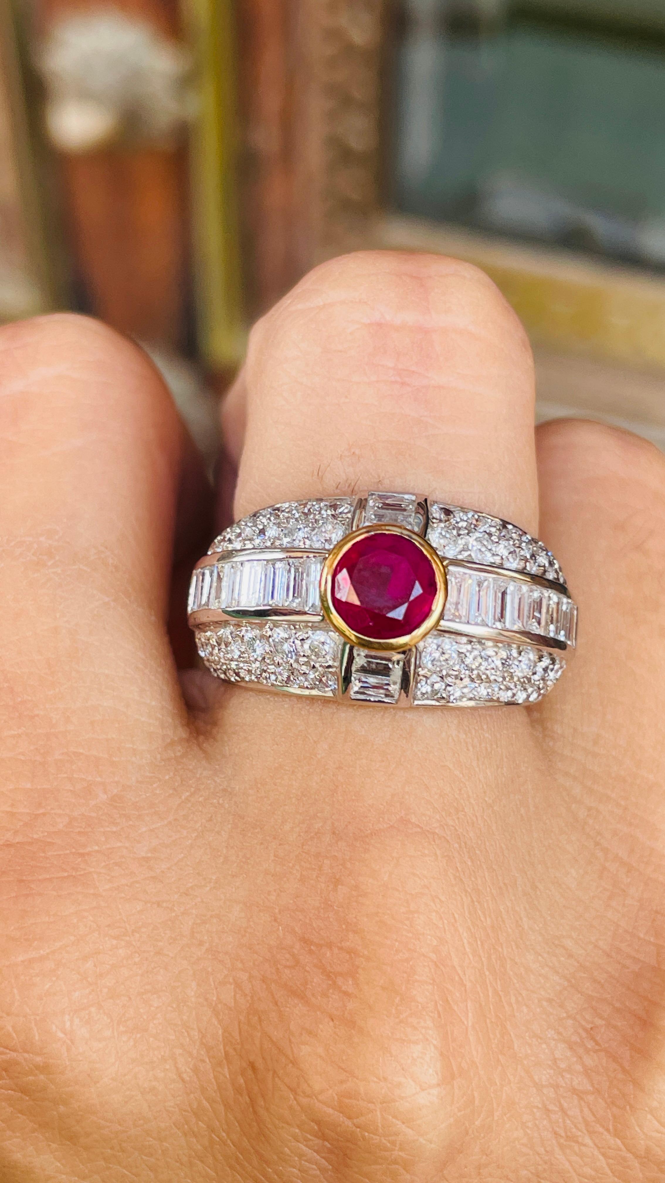 For Sale:  18K White Gold Ruby and Cluster Diamond Cocktail Ring for Wedding 2