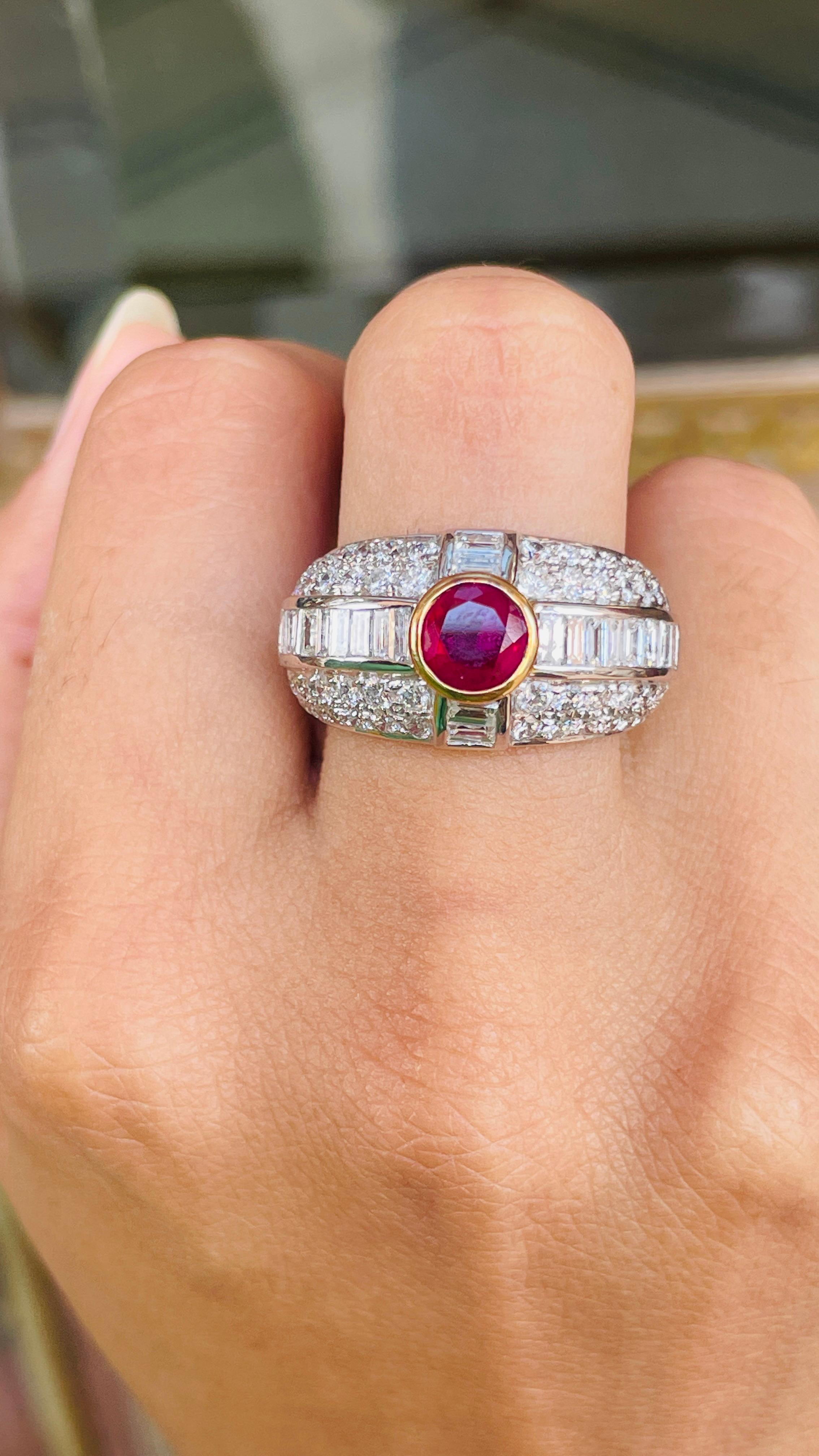 18K White Gold Ruby and Cluster Diamond Cocktail Ring for Wedding 3