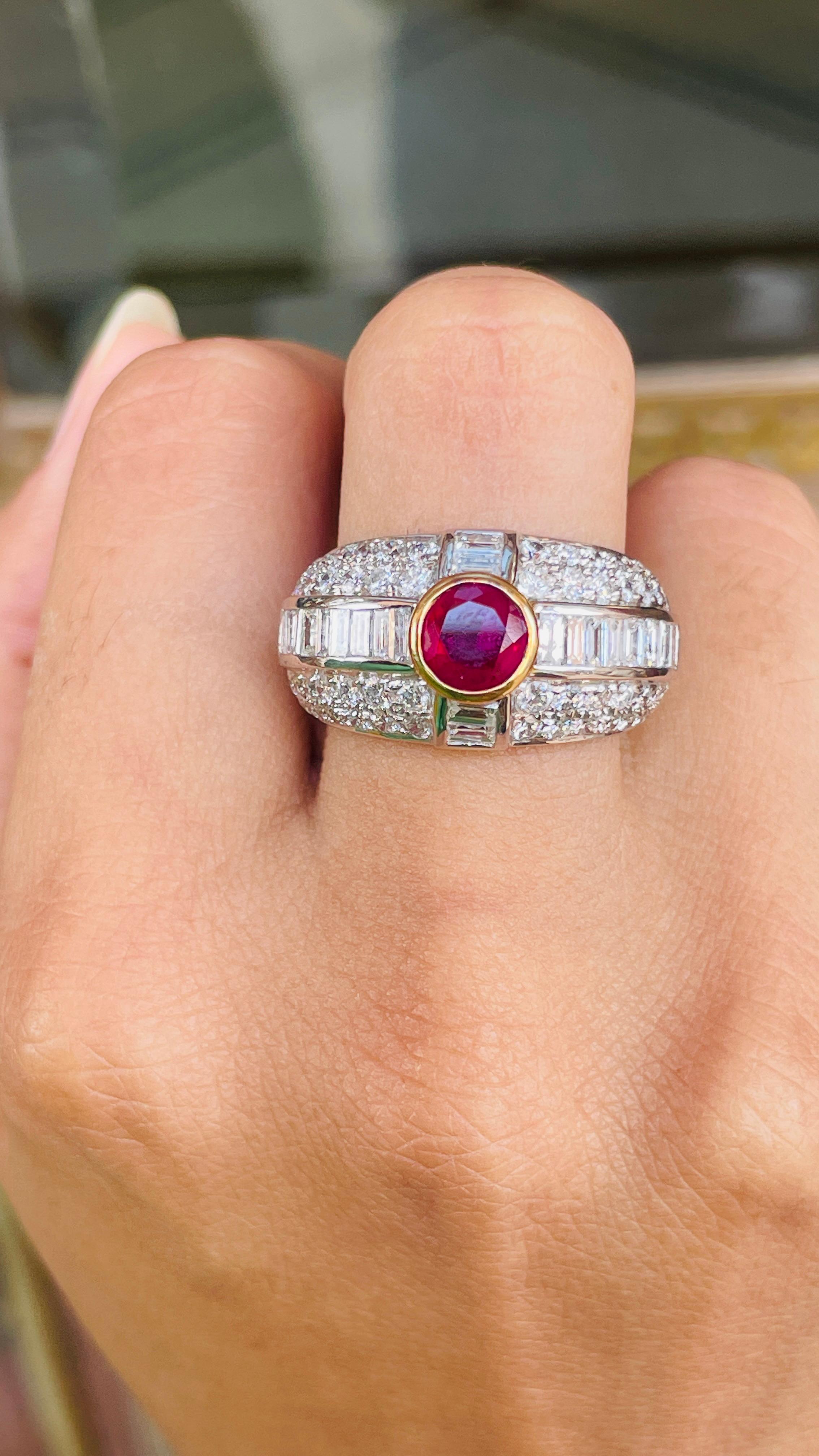 For Sale:  18K White Gold Ruby and Cluster Diamond Cocktail Ring for Wedding 3