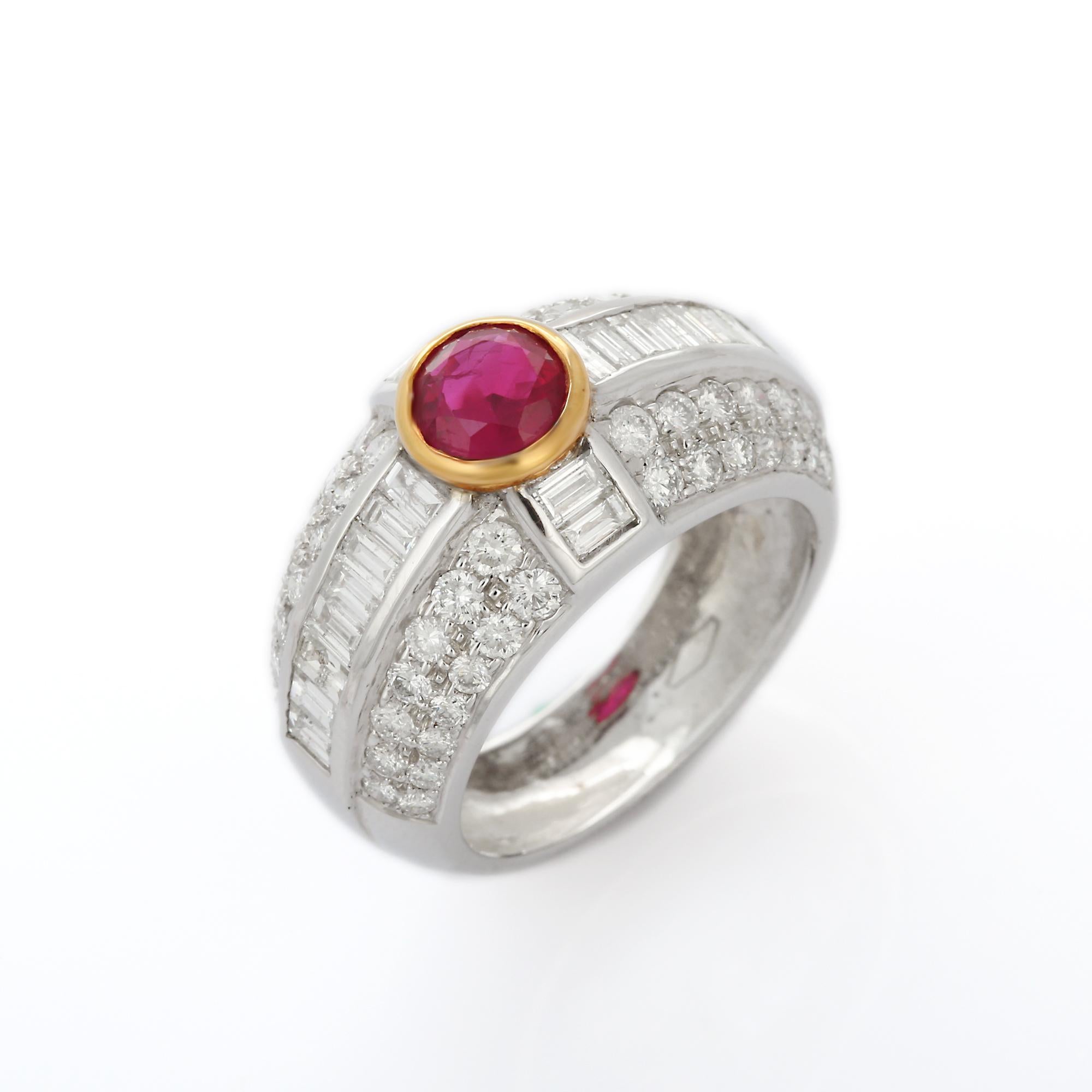 For Sale:  18K White Gold Ruby and Cluster Diamond Cocktail Ring for Wedding 9