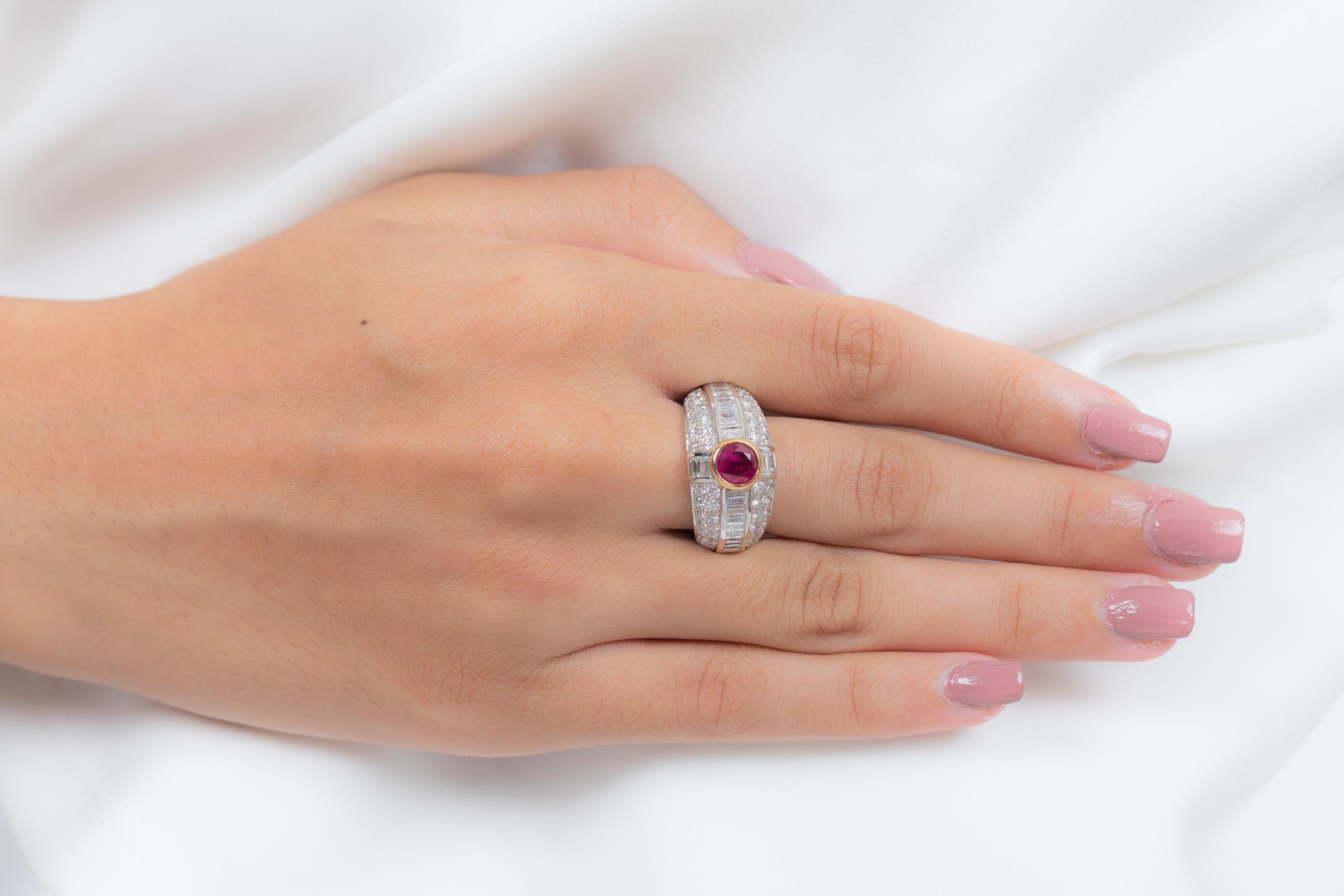 For Sale:  18K White Gold Ruby and Cluster Diamond Cocktail Ring for Wedding 7