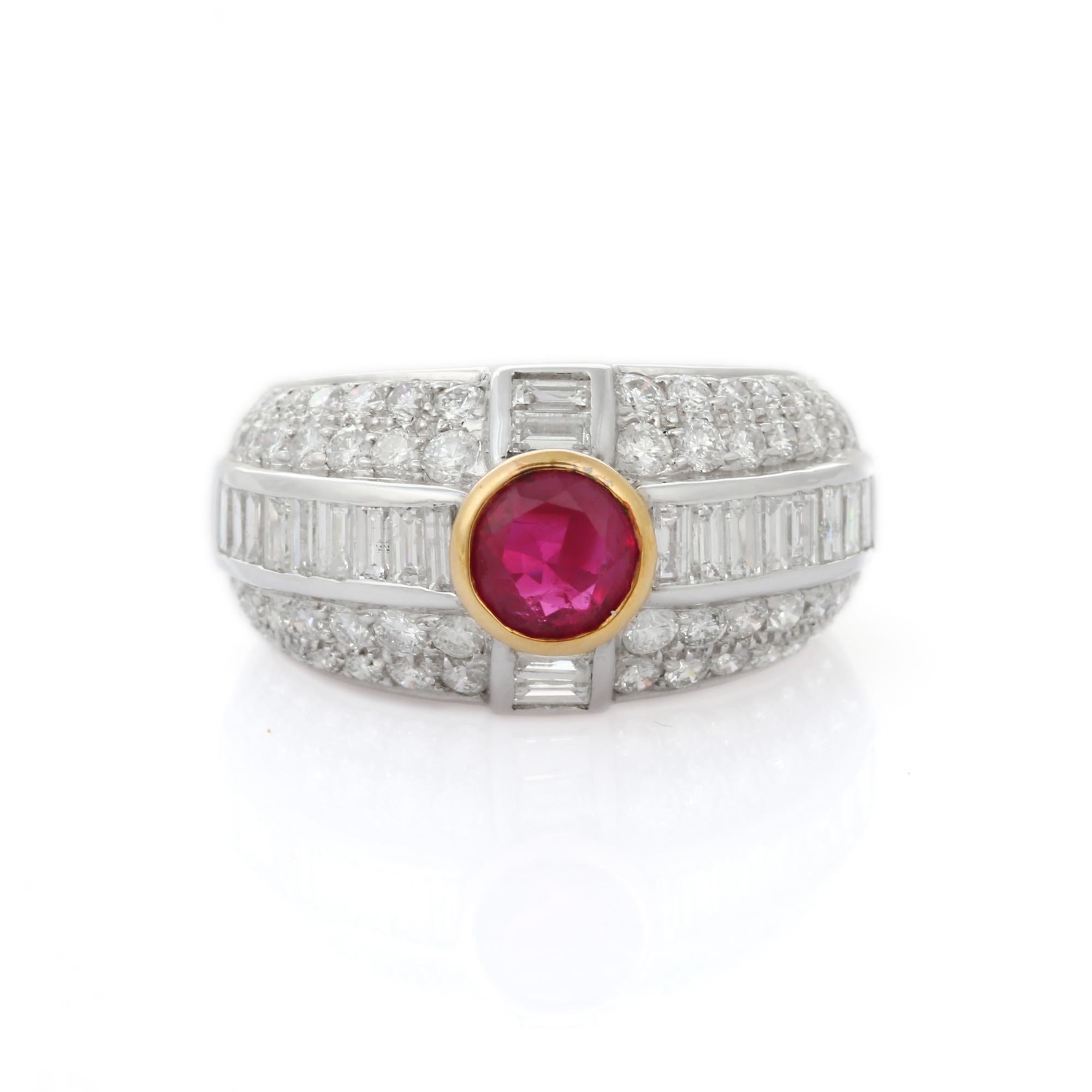 For Sale:  18K White Gold Ruby and Cluster Diamond Cocktail Ring for Wedding 11