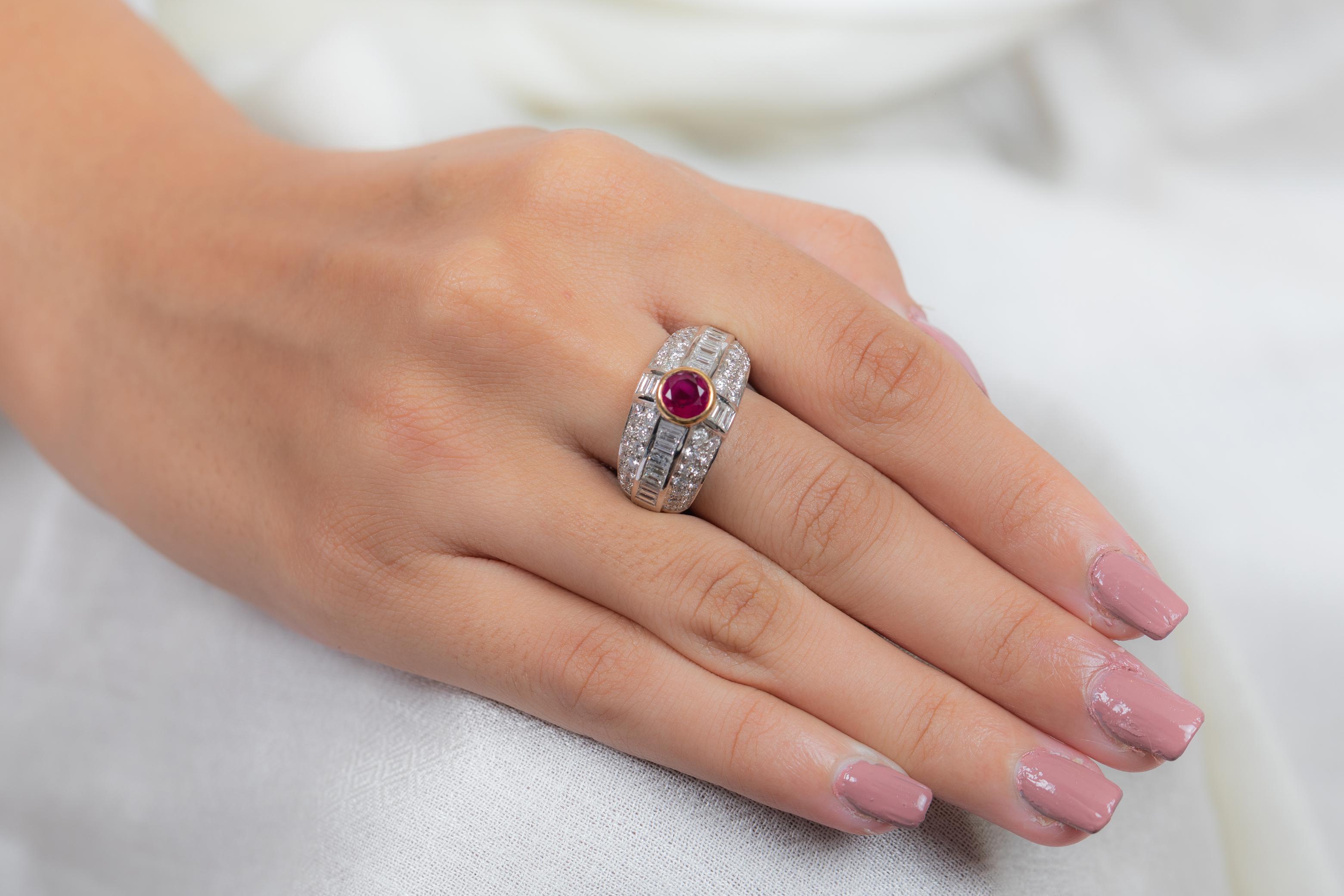 For Sale:  18K White Gold Ruby and Cluster Diamond Cocktail Ring for Wedding 10