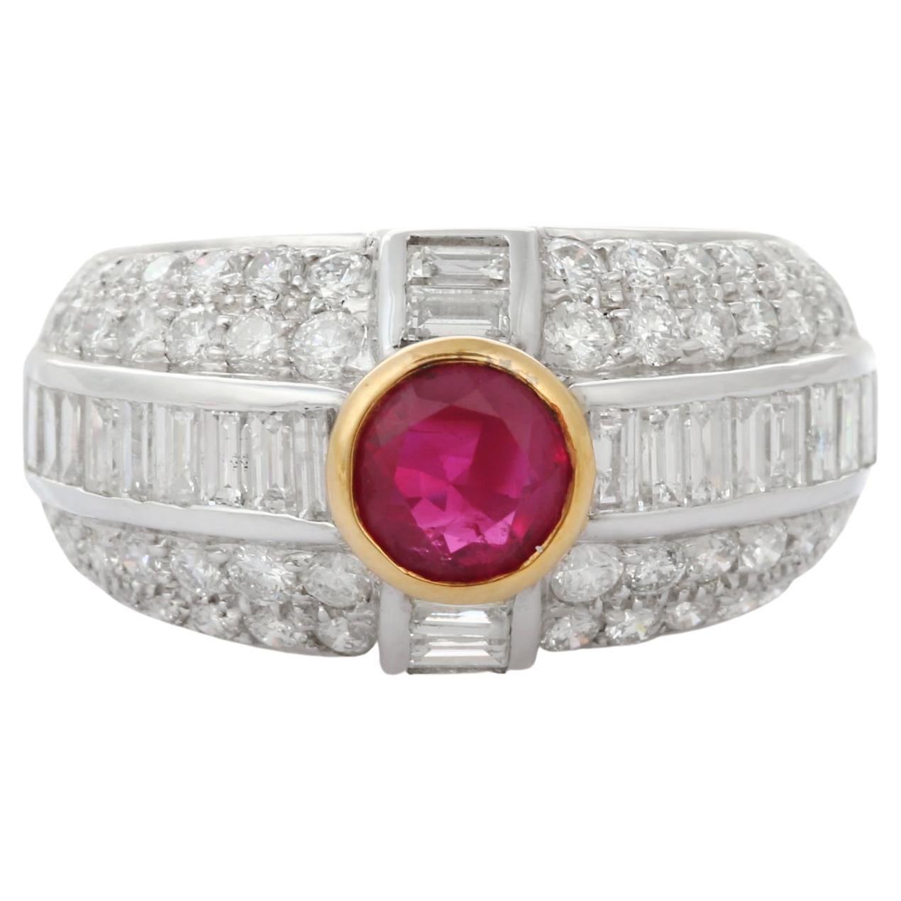 For Sale:  18K White Gold Ruby and Cluster Diamond Cocktail Ring for Wedding