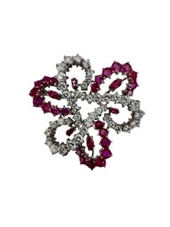 18K White Gold Ruby and Diamond Brooch/Pin