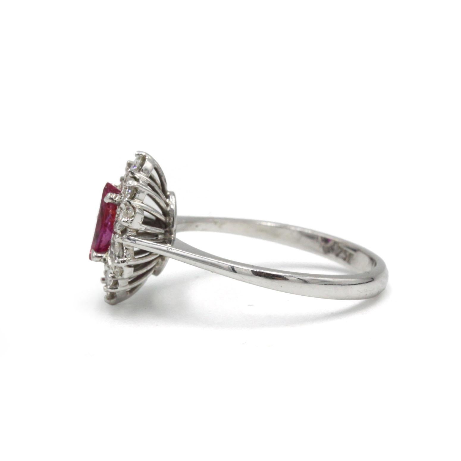 Marquise Cut 18K White Gold Ruby and Diamond Cluster Ring — Marquise Center Ruby For Sale