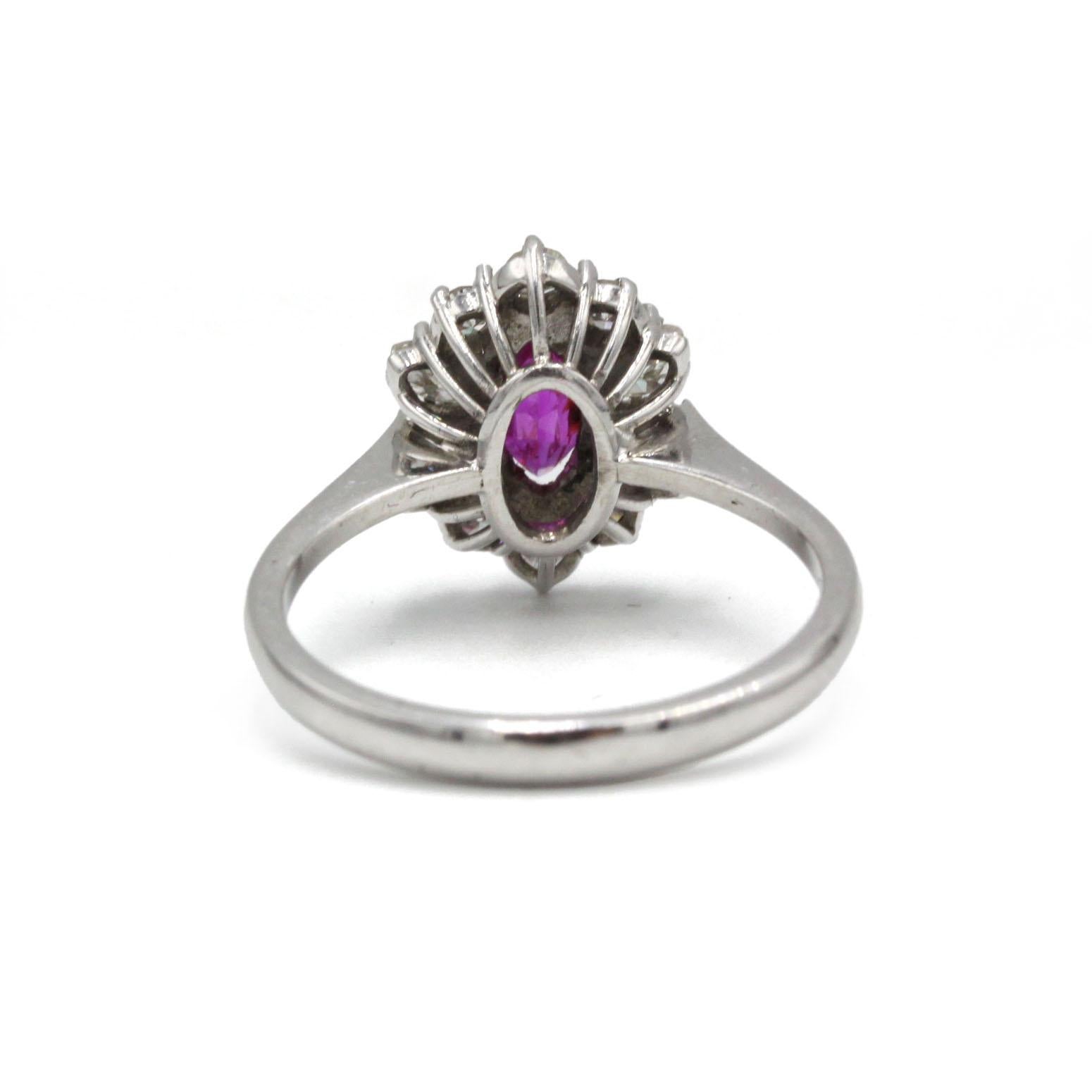 Women's 18K White Gold Ruby and Diamond Cluster Ring — Marquise Center Ruby For Sale