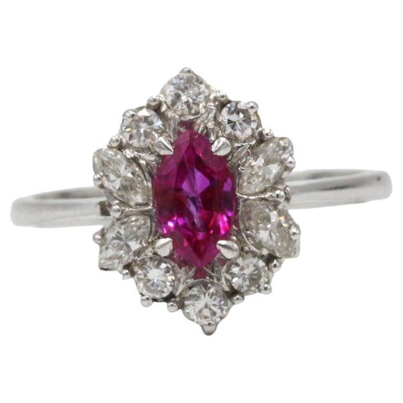 18K White Gold Ruby and Diamond Cluster Ring — Marquise Center Ruby