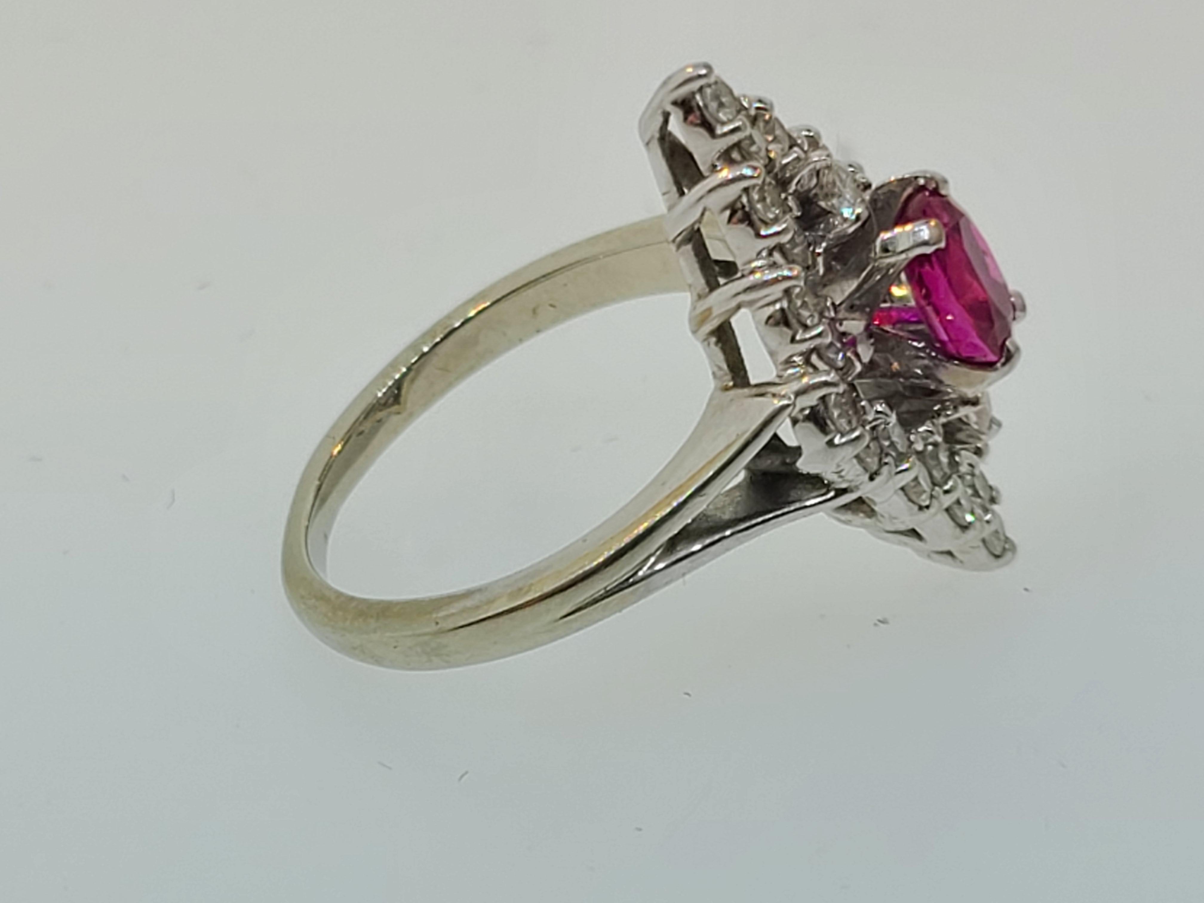Oval Cut 18k White Gold Ruby and Diamond Cocktail Ring