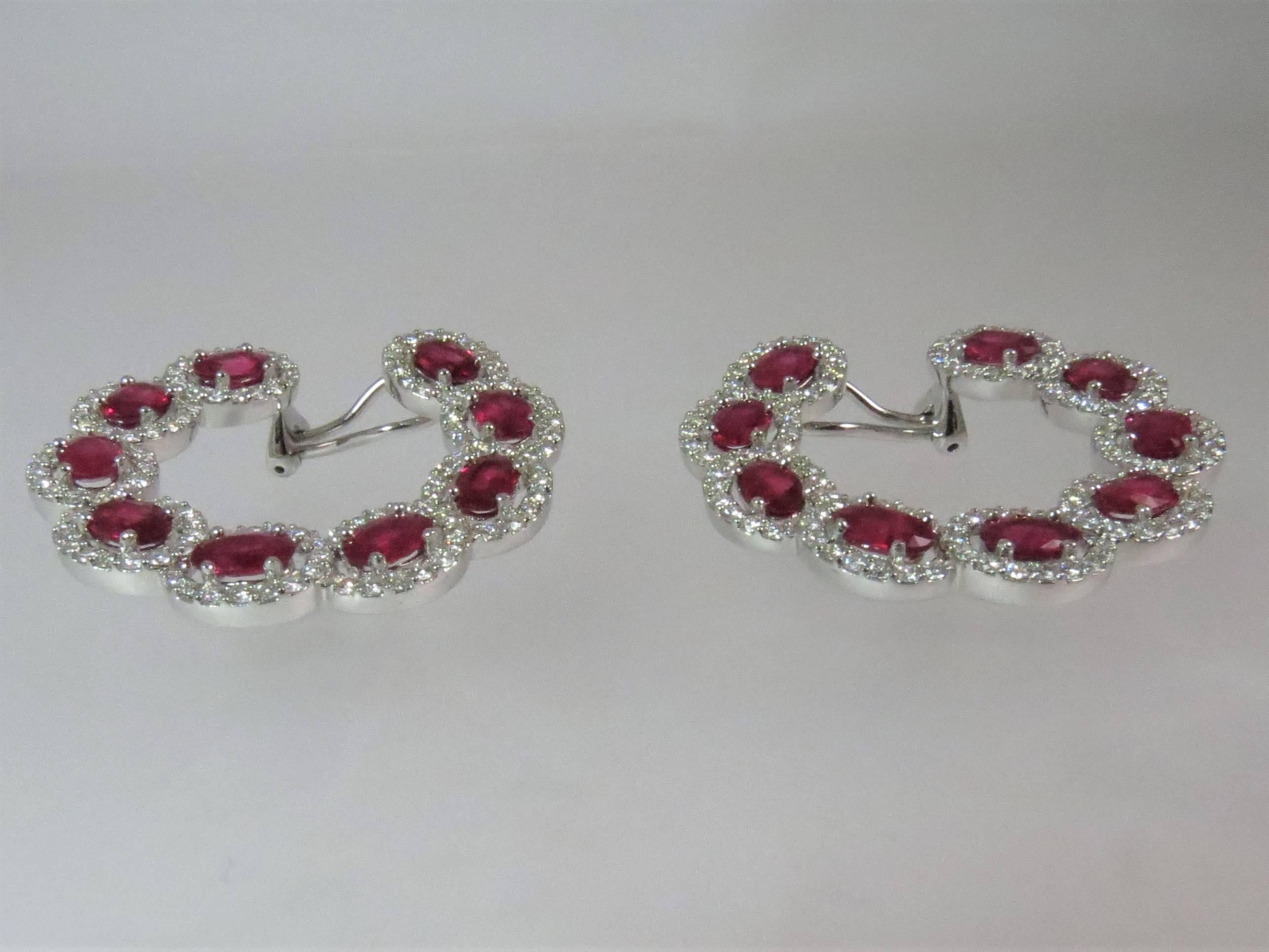 Contemporary 18 Karat White Gold Ruby and Diamond Ear Clips For Sale