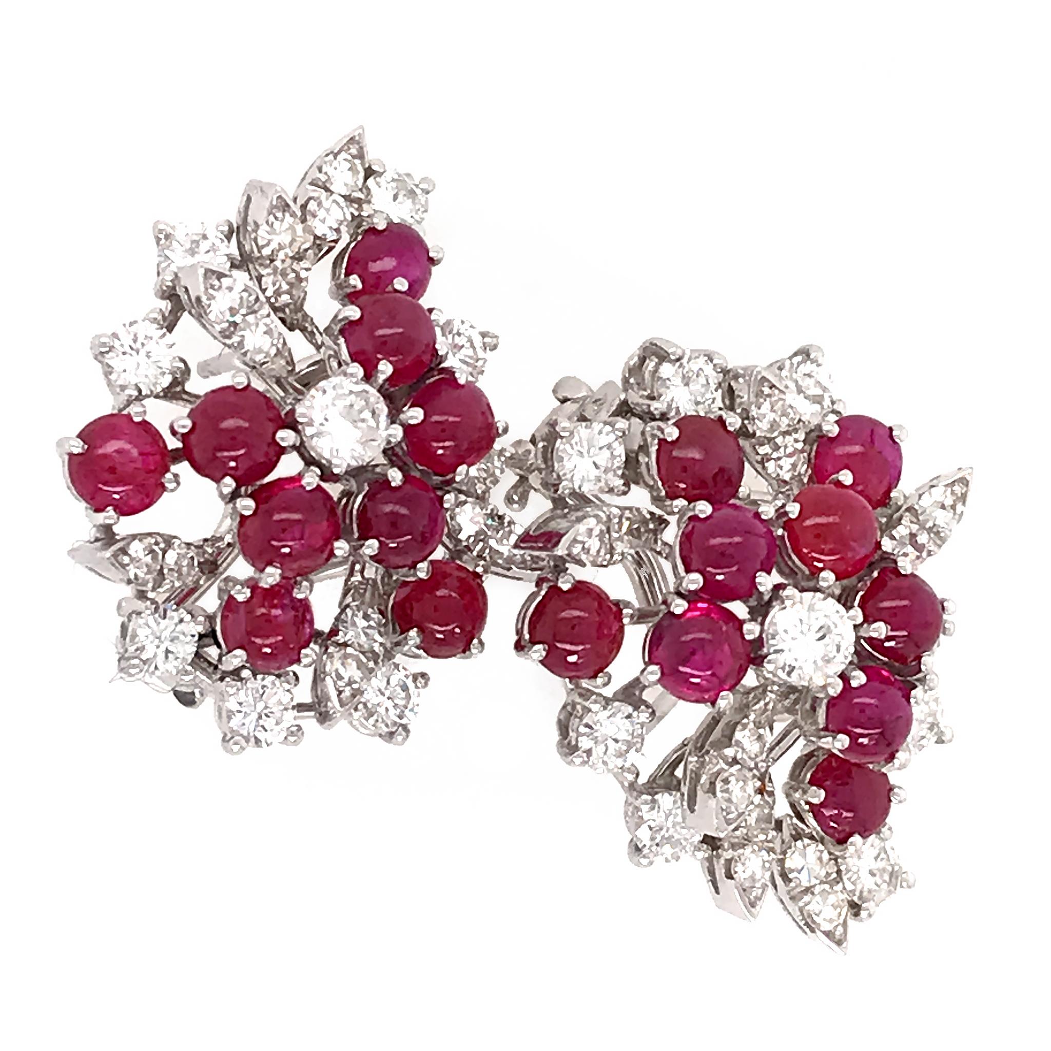 Round Cut 18 Karat White Gold Ruby and Diamond Earrings