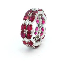 18K White Gold Ruby and Diamond Eternity Band Ring, 5.50 Carats