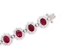 18 Karat White Gold Ruby and Diamond Flower Link Bracelet
