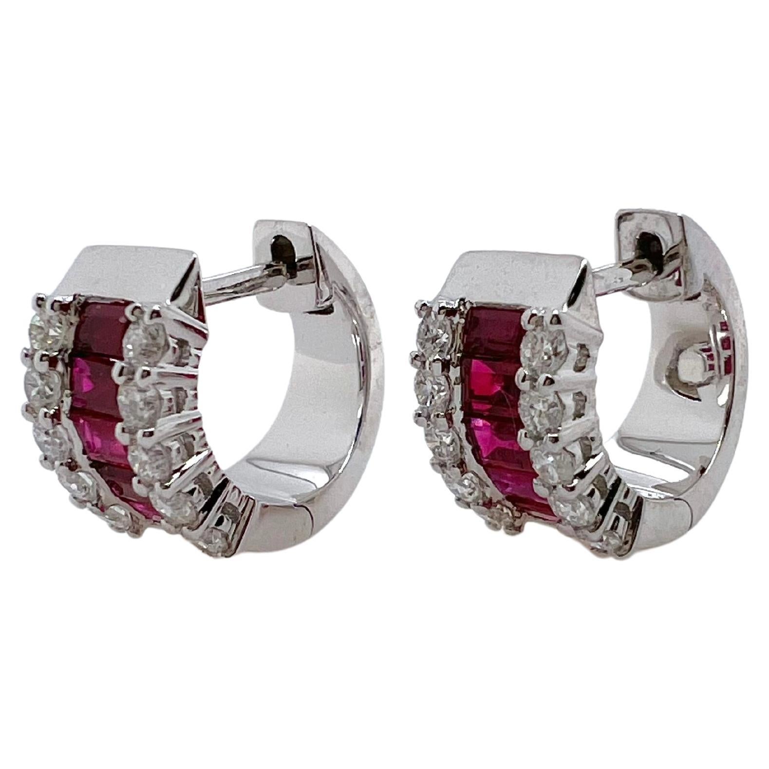 These are perfect for daily wear and add some color to your life.  The easy to wear huggie earrings are designed to hug the ear lobes and can be worn casually or for smart casual events.  The ruby baguettes are channeled set and the round brilliant