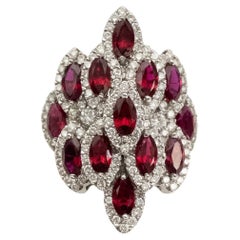 18K Weißgold Rubin und Diamant Marquise Cocktail Ring