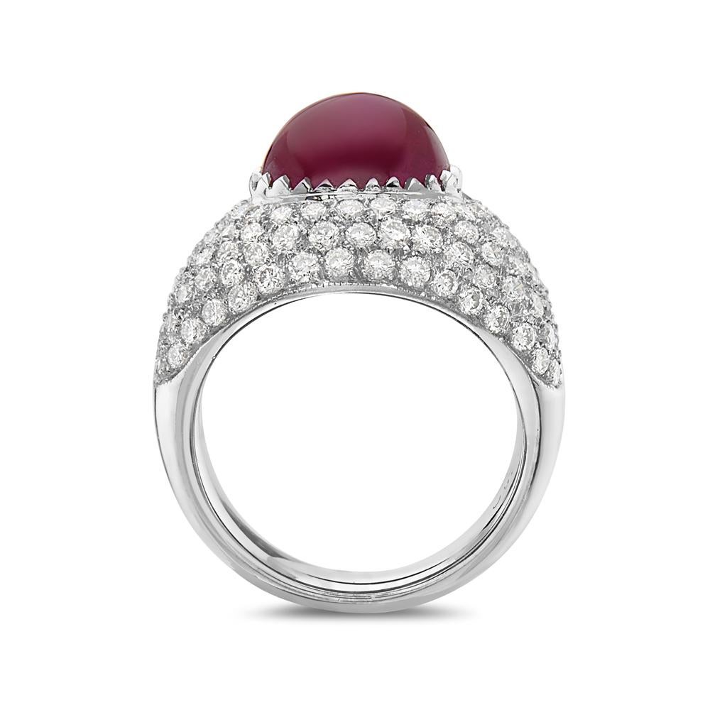 This cocktail ring features 4.97 carats ruby and 1.9 carats diamond. Made in Italy. Size 6.5 

Can be resized upon request.

Viewings available in our NYC showroom by appointment.