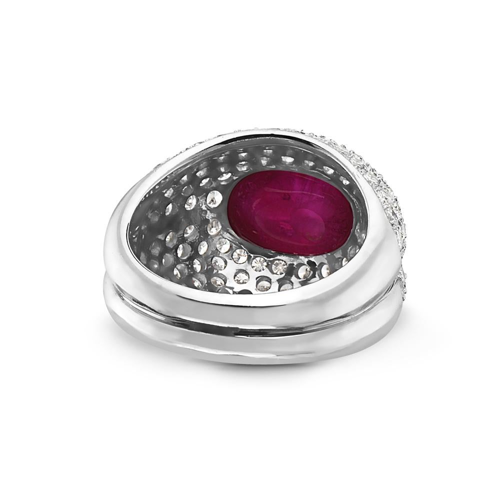 Contemporary 18 Karat White Gold Ruby and Diamond Pave Cocktail Ring For Sale