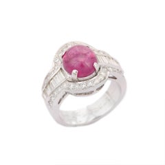 Alianza de oro blanco macizo de 18 quilates con rubí y diamantes