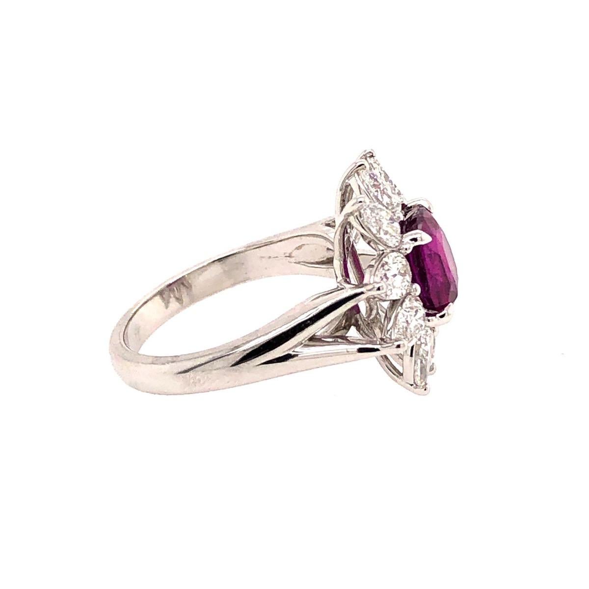 Women's 18 Karat White Gold Ruby and Diamond Ring For Sale