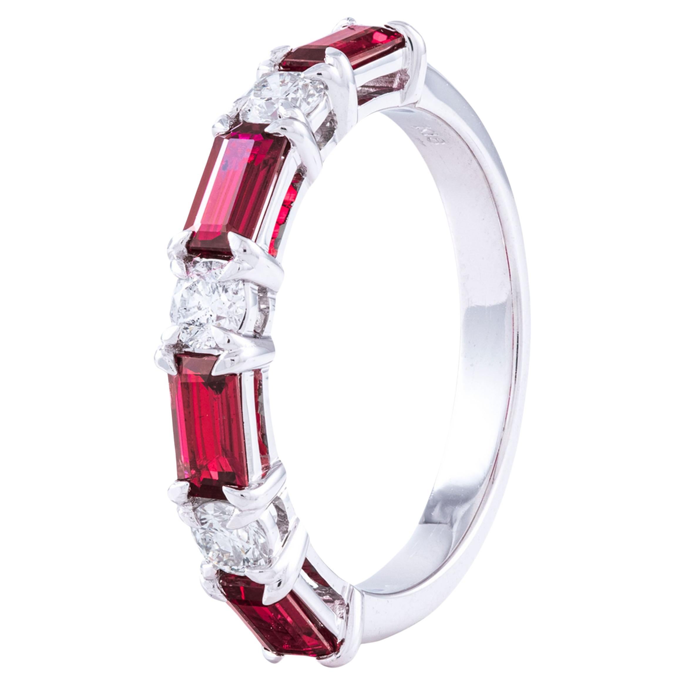 18K White Gold Ruby and Diamond Ring For Sale