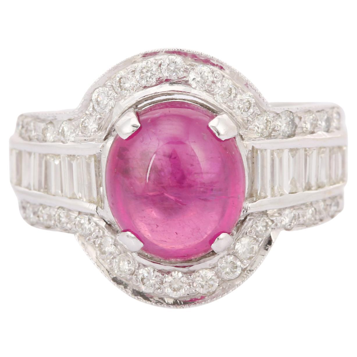 18kt Solid White Gold Ruby And Diamond Wedding Ring