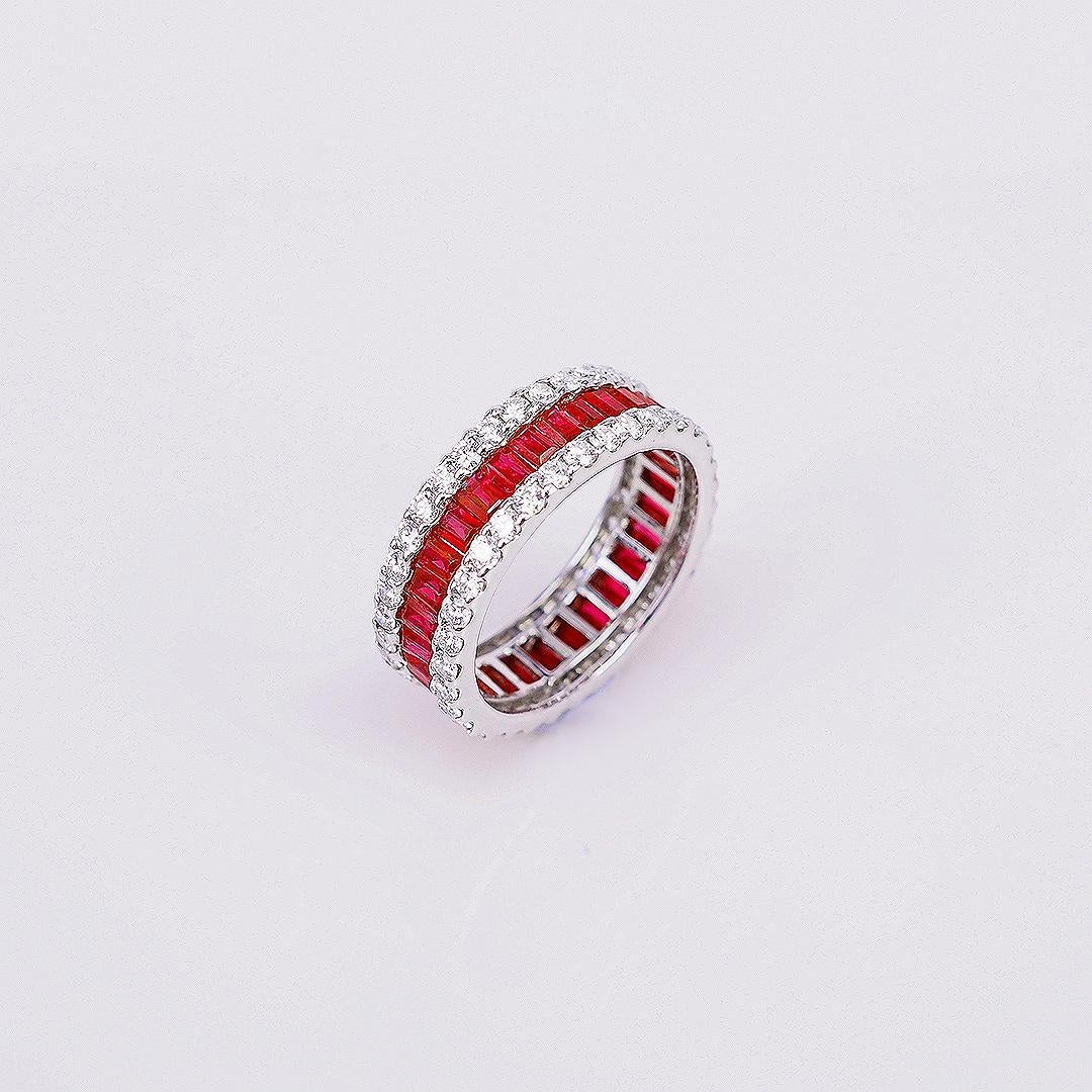 Modern 18 Karat White Gold Ruby and Diamond Small Eternity Ring For Sale