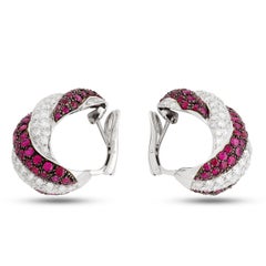 18K White Gold Ruby and Diamond Twisted Earrings