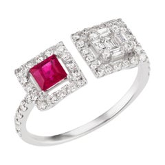 18K White Gold Ruby and Pave Diamond Bypass Ring