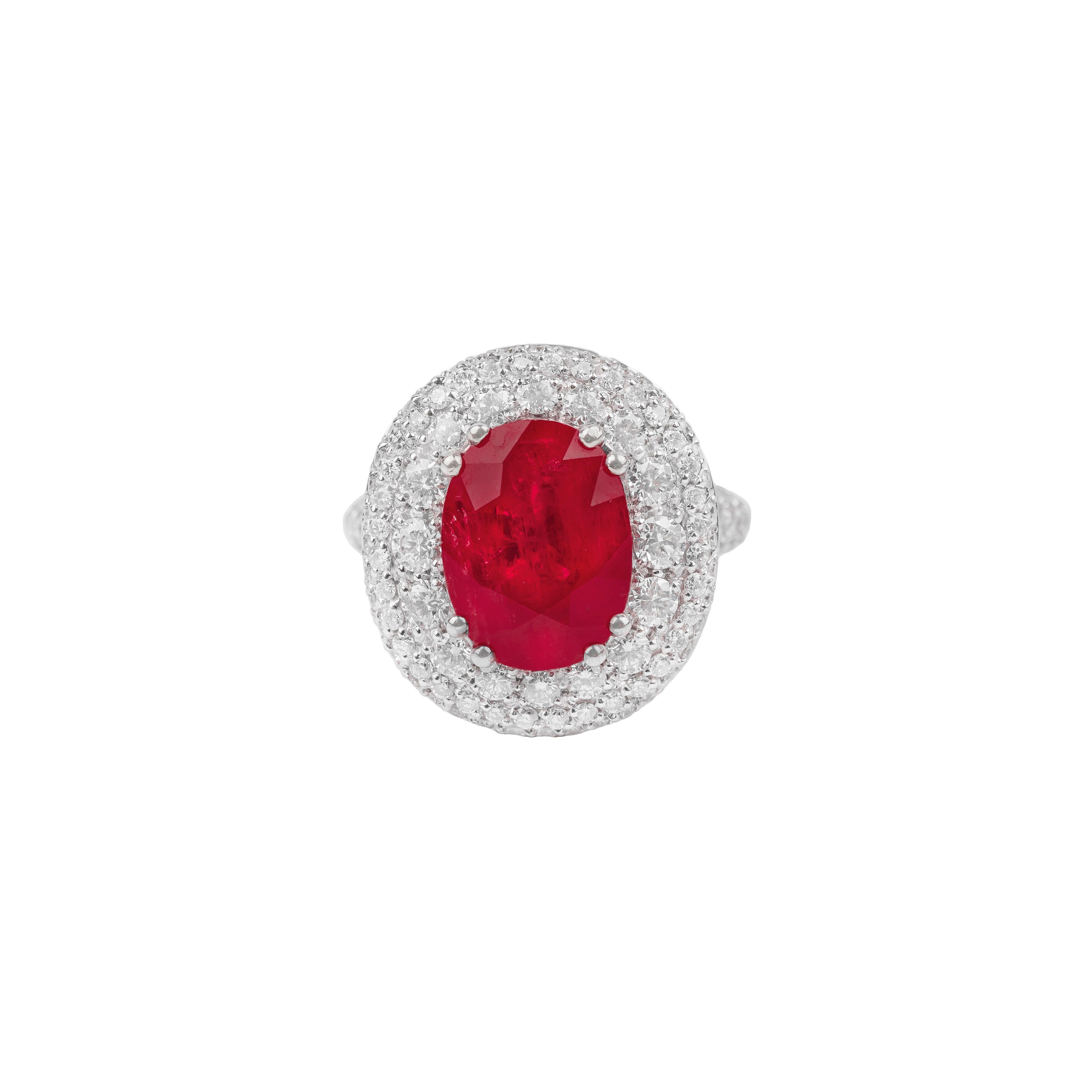 For Sale:  18k White Gold, Ruby and White Diamonds Ring IGN Certificate 2