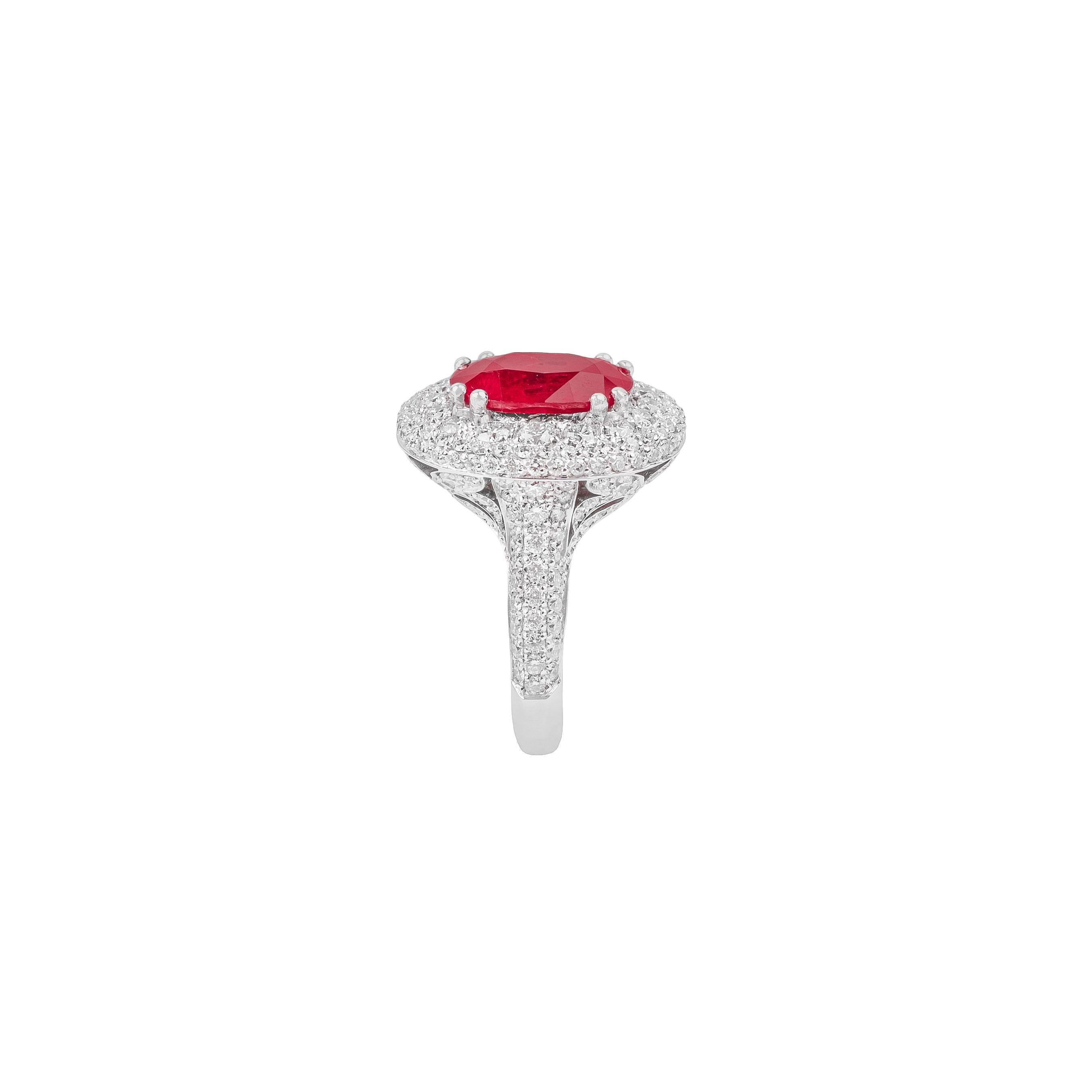 For Sale:  18k White Gold, Ruby and White Diamonds Ring IGN Certificate 3