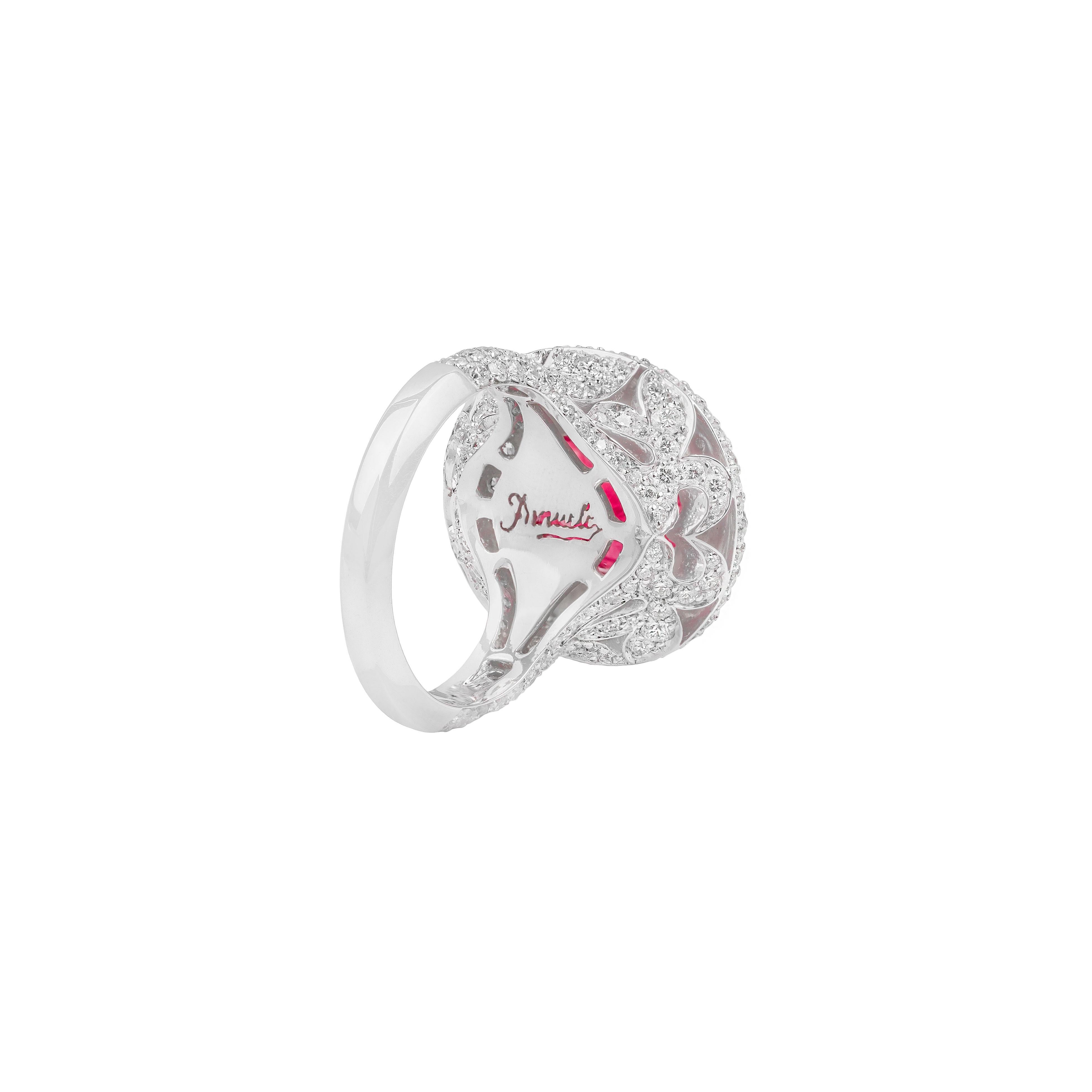 For Sale:  18k White Gold, Ruby and White Diamonds Ring IGN Certificate 4