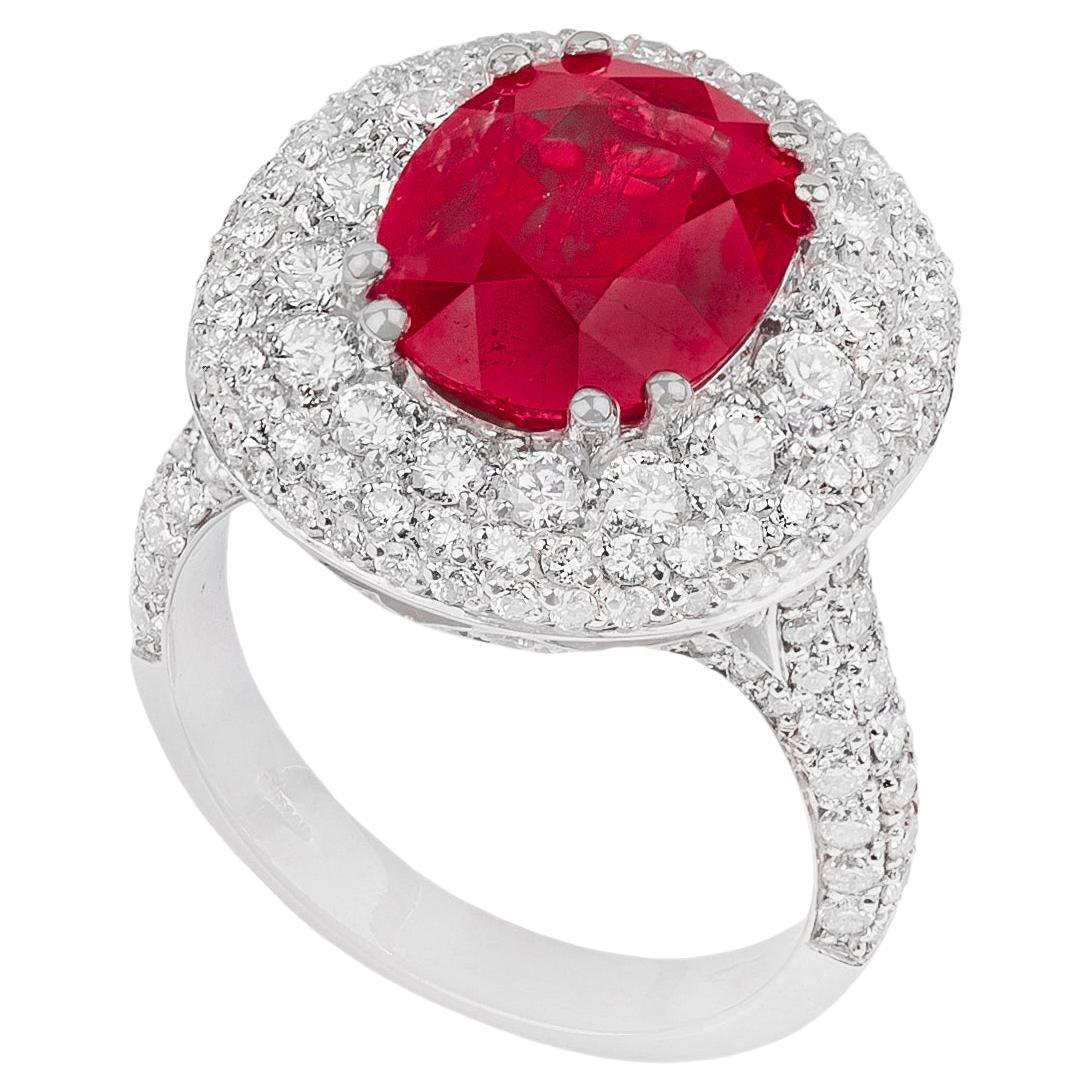 For Sale:  18k White Gold, Ruby and White Diamonds Ring IGN Certificate