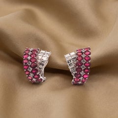 18K White Gold Ruby & Baguette-Cut Diamond Huggie Earrings
