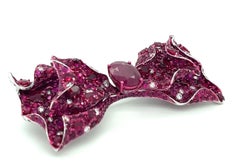 18K White Gold Ruby Bow Brooch with Diamonds