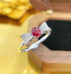 18K White Gold Ruby Bow Ring with Diamonds