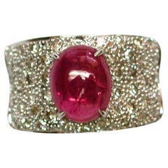 18k White Gold Ruby Cabochon Cts 2.63 Diamond Engagement Ring