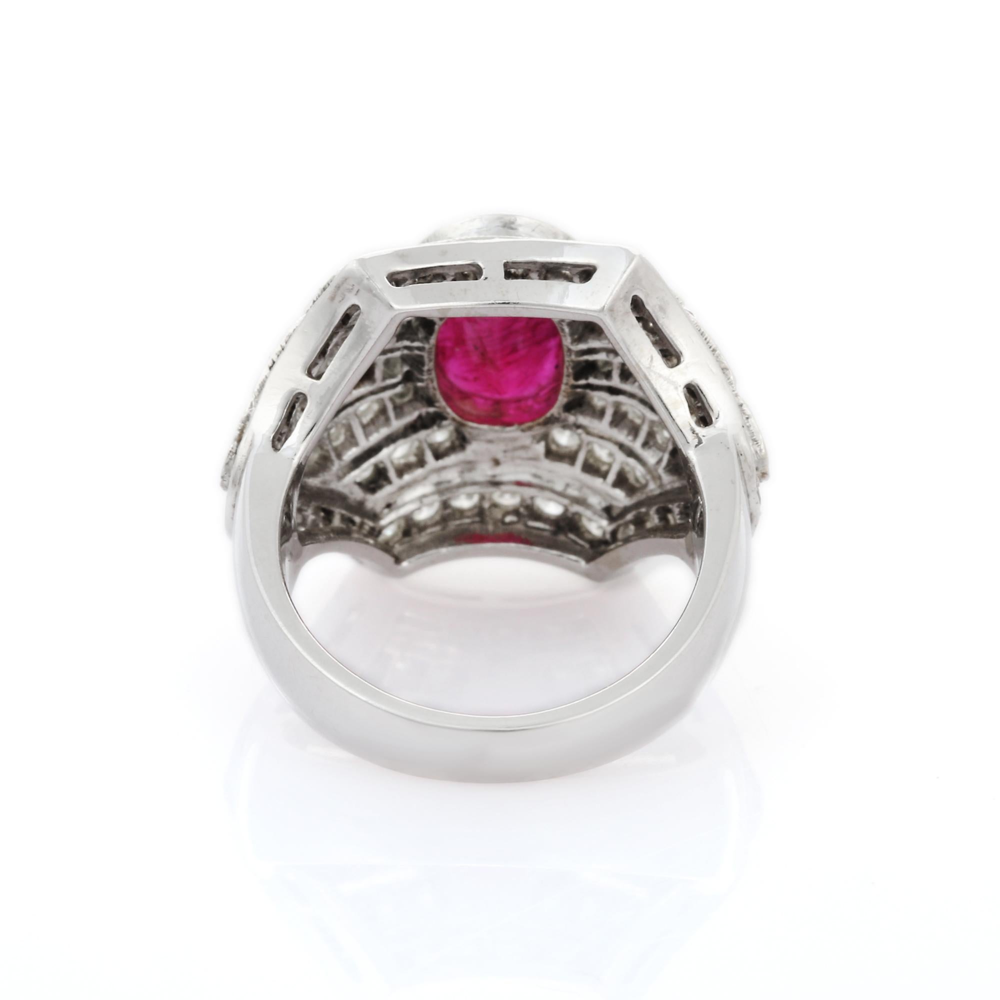 For Sale:  18K White Gold Ruby Cluster Wedding Diamond Ring 5
