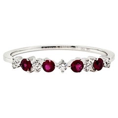 18k White Gold Ruby Cts 0.17 and Round Diamond Engagement Ring