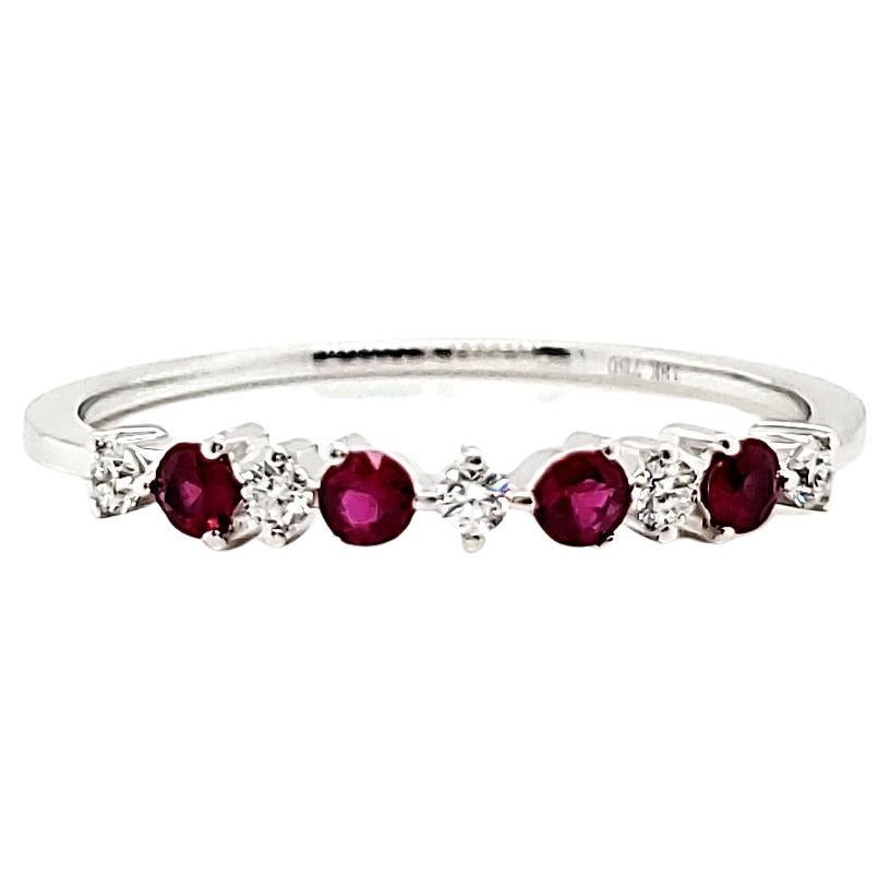 18k White Gold Ruby Cts 0.17 and Round Diamond Engagement Ring