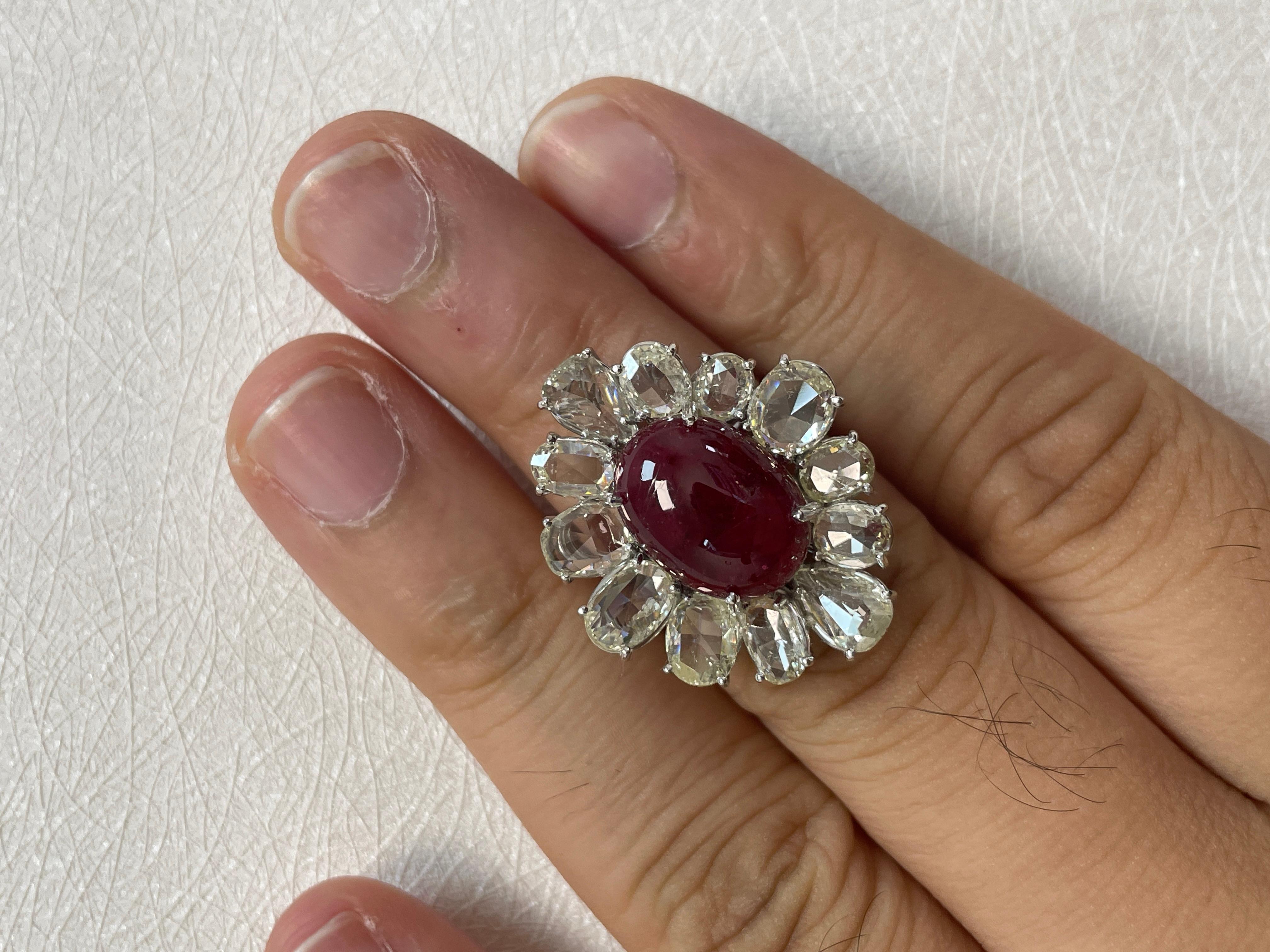 18k White Gold Ruby Cts 10.61 Rose-Cut Diamond Engagement Ring For Sale 4