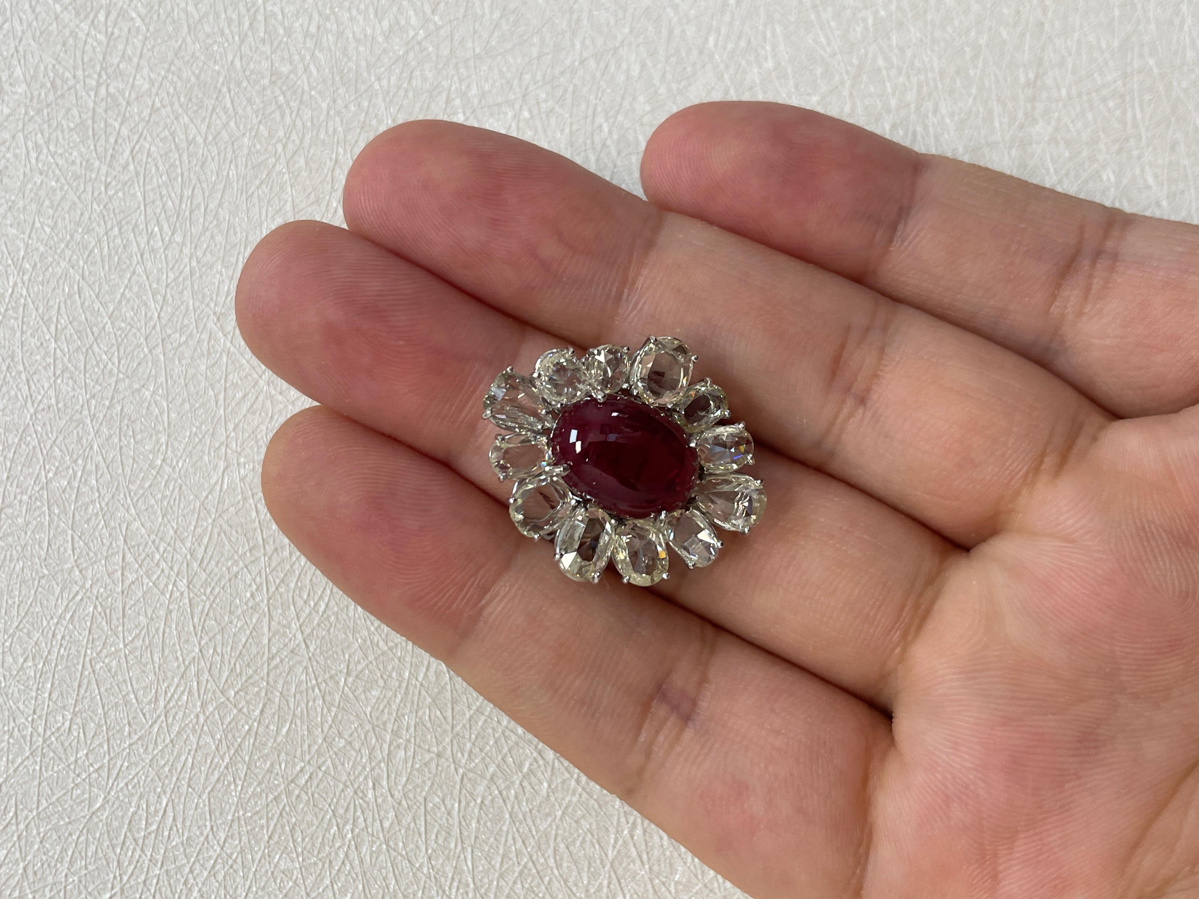 18k White Gold Ruby Cts 10.61 Rose-Cut Diamond Engagement Ring For Sale 5