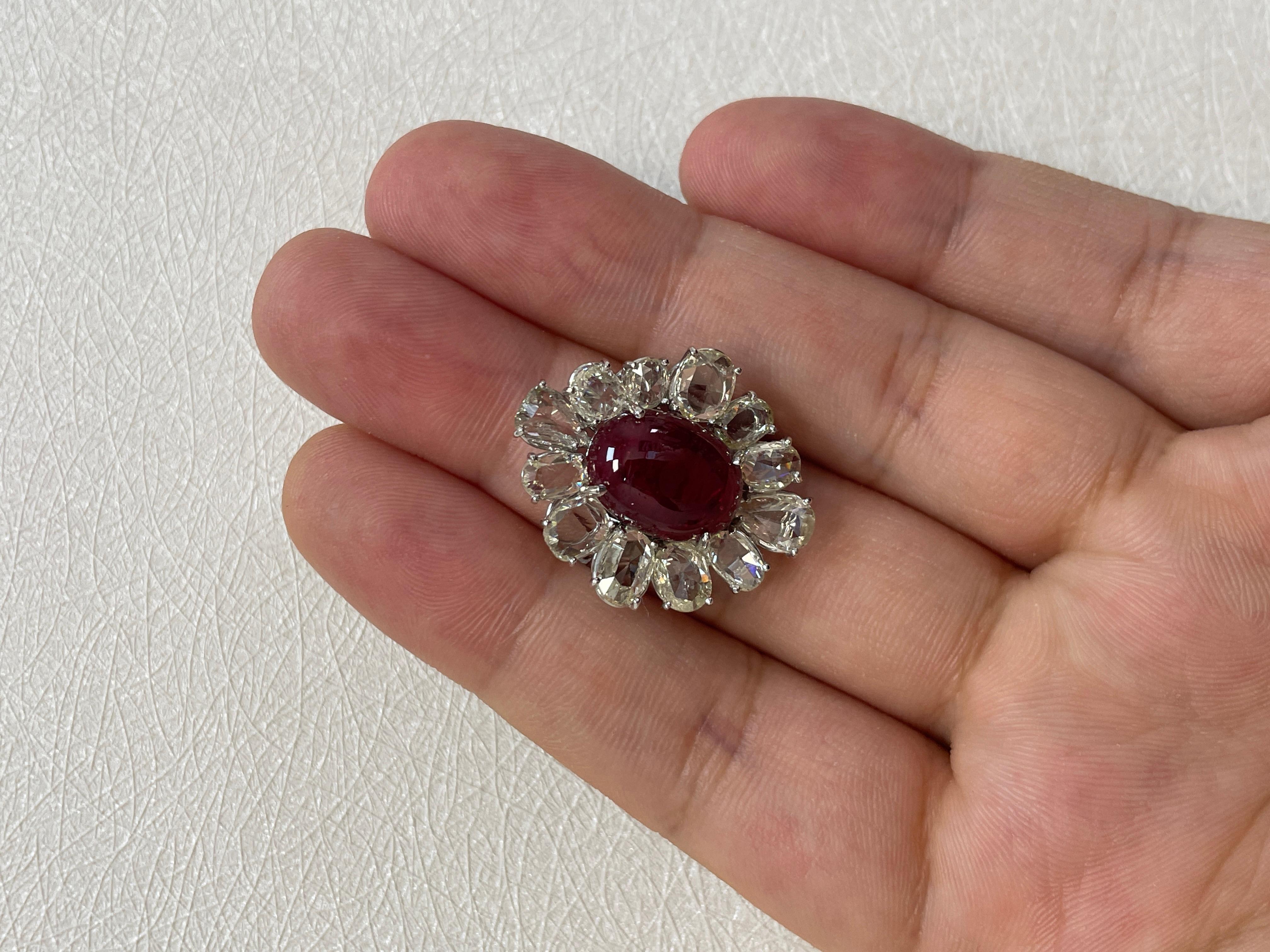 18k White Gold Ruby Cts 10.61 Rose-Cut Diamond Engagement Ring For Sale 6