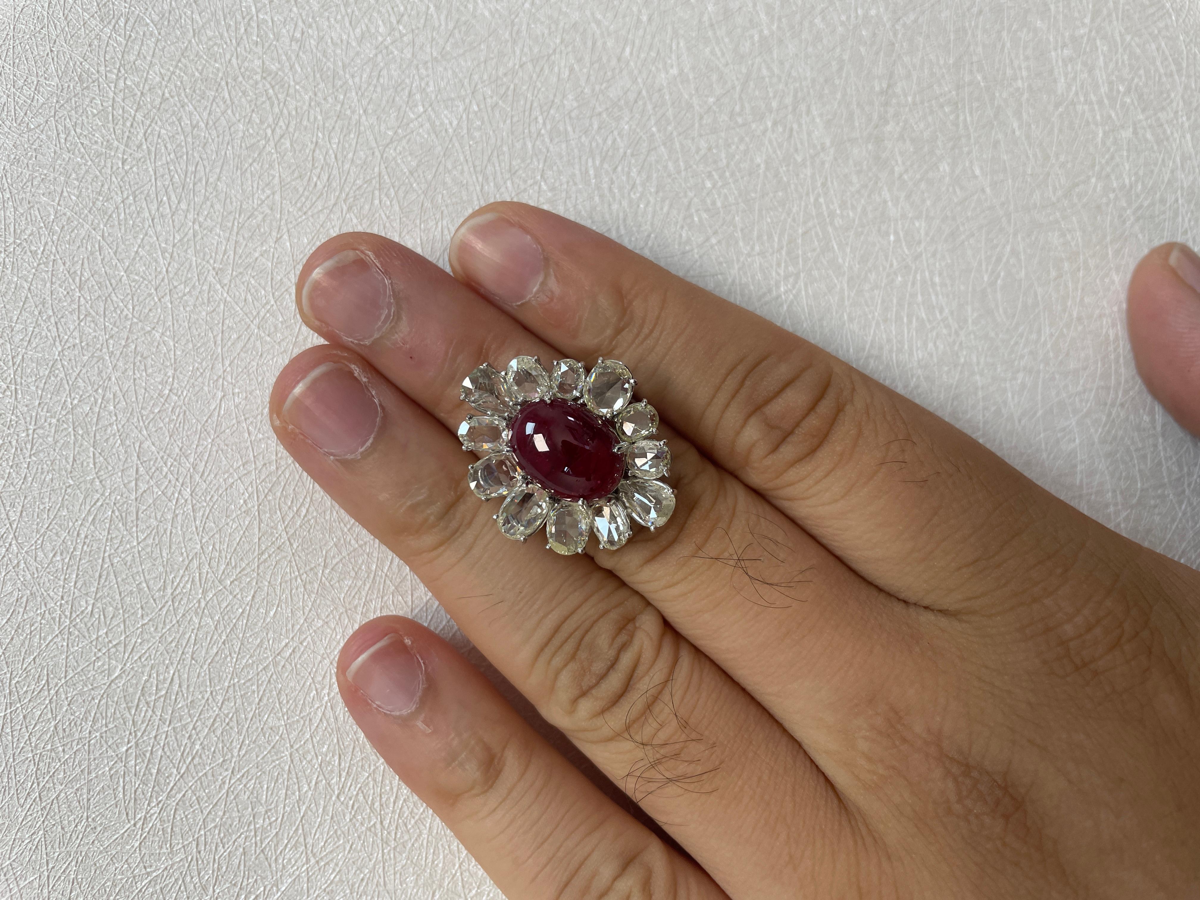 18k White Gold Ruby Cts 10.61 Rose-Cut Diamond Engagement Ring For Sale 8