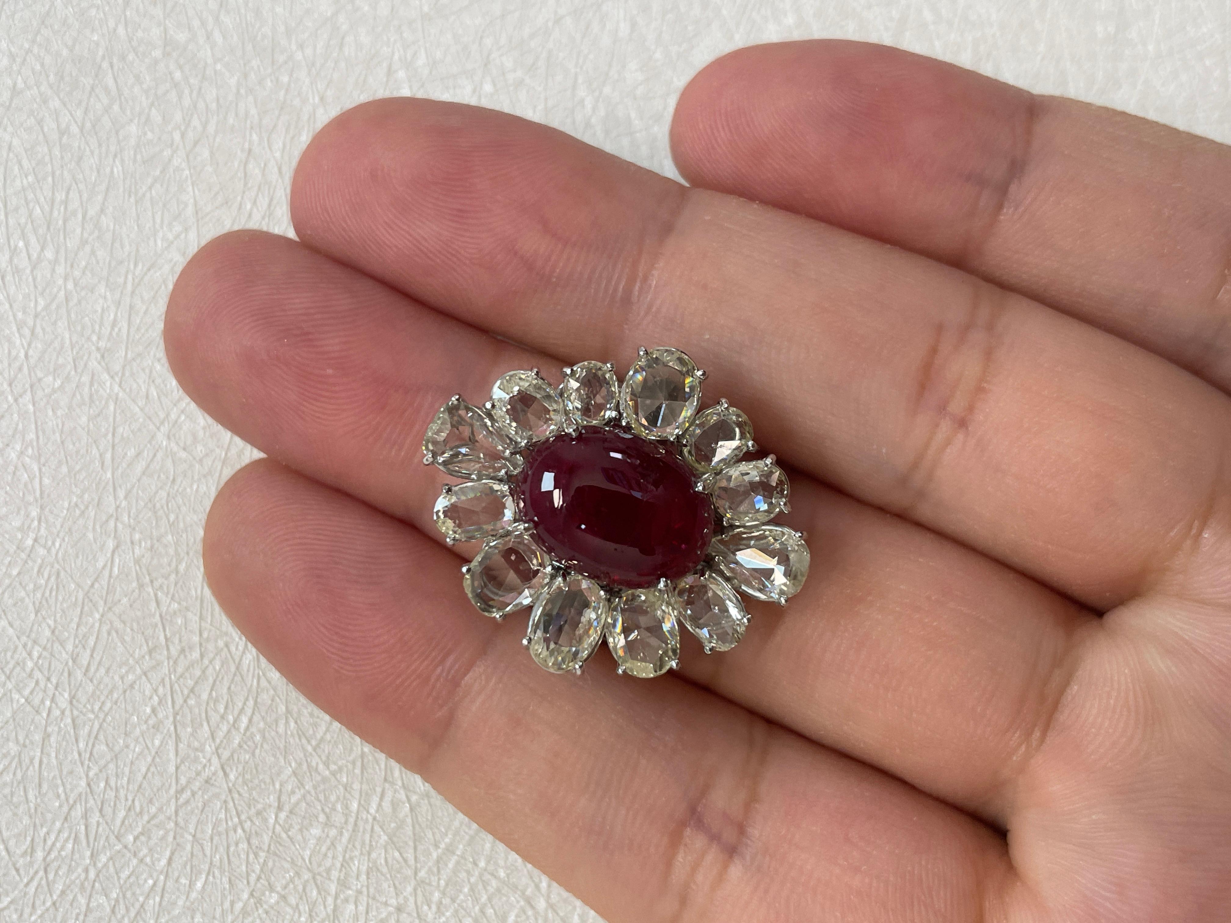 18k White Gold Ruby Cts 10.61 Rose-Cut Diamond Engagement Ring For Sale 9