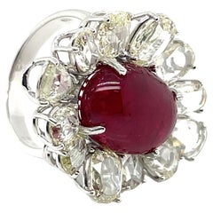 18k White Gold Ruby Cts 10.61 Rose-Cut Diamond Engagement Ring