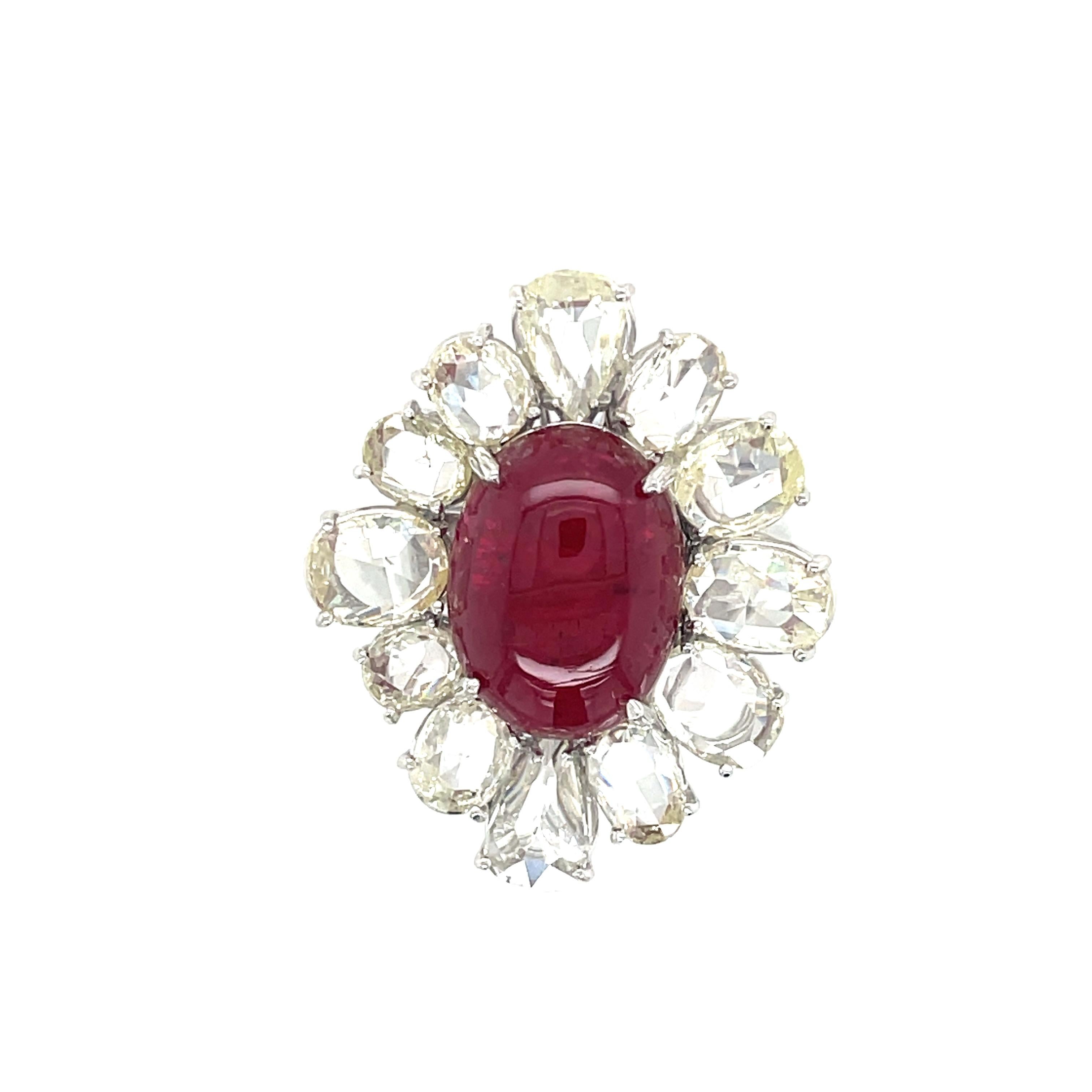 Contemporary 18k White Gold Ruby Cts 10.61 Rose-Cut Diamond Engagement Ring For Sale