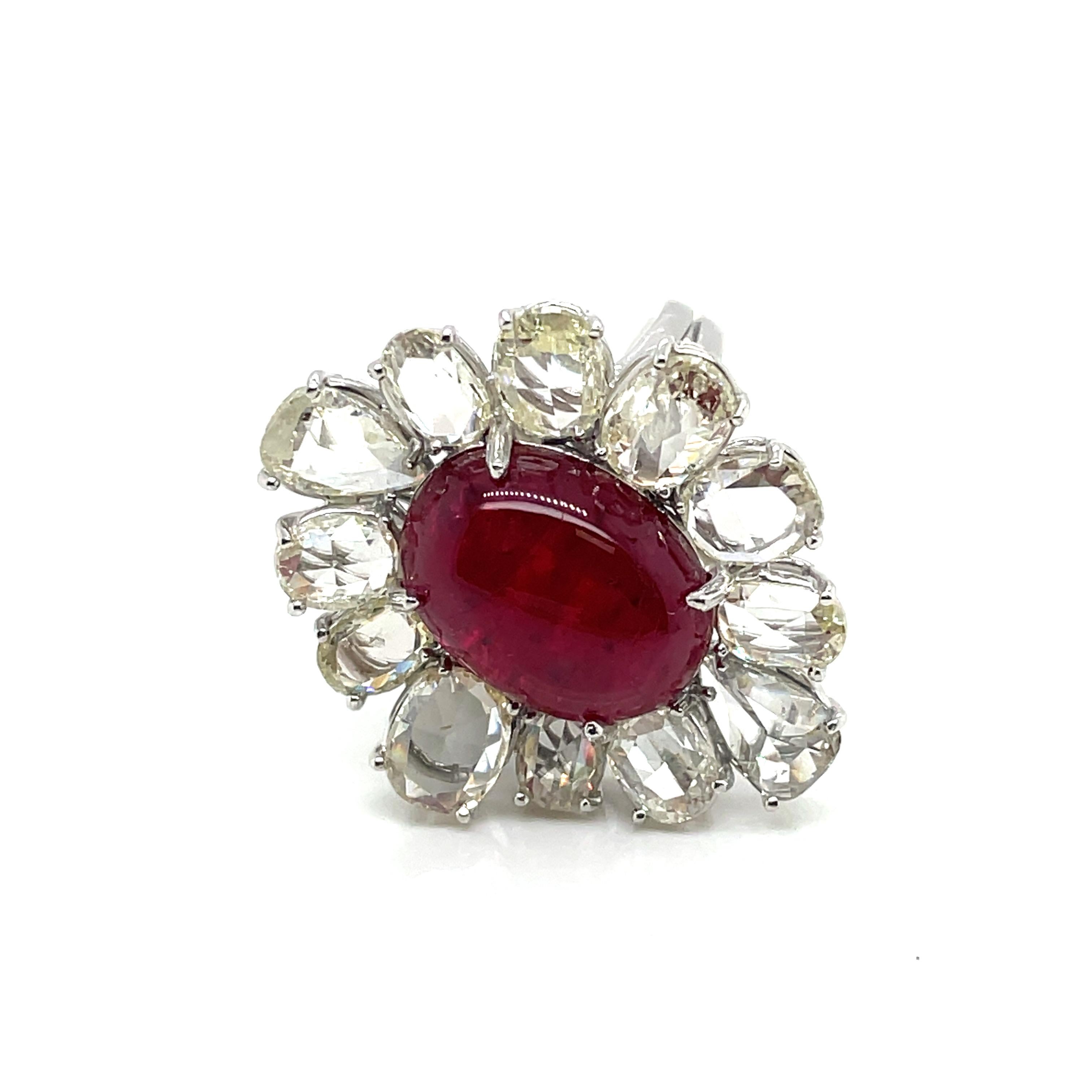 18k White Gold Ruby Cts 10.61 Rose-Cut Diamond Engagement Ring In New Condition For Sale In Hong Kong, HK